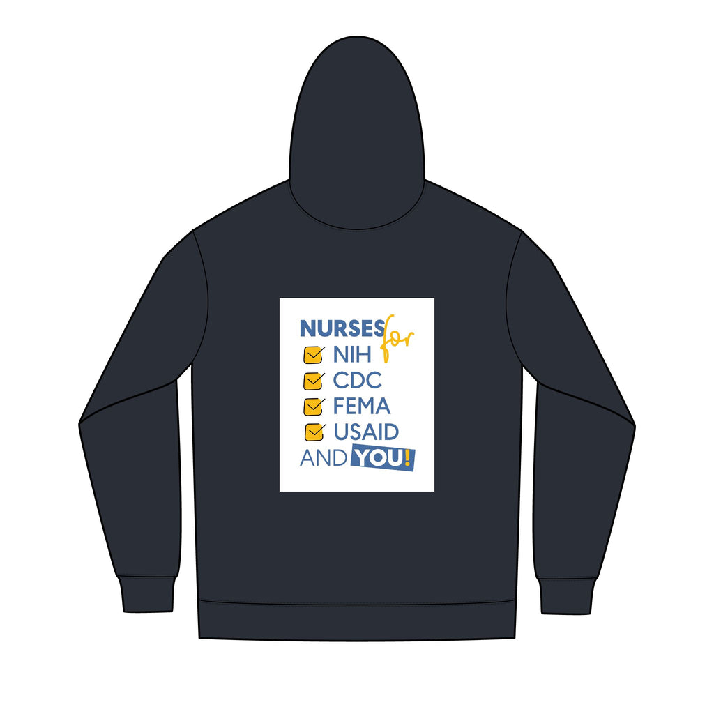 Men's Medium-heavy fabric Full-Zip Hoodie - Nurses Condemning Closure of USAID (front) - Nurses For NIH, CDC, FEMA, USAID And YOU (back) - Medium-heavy fabric - NFG-Z-DT8102