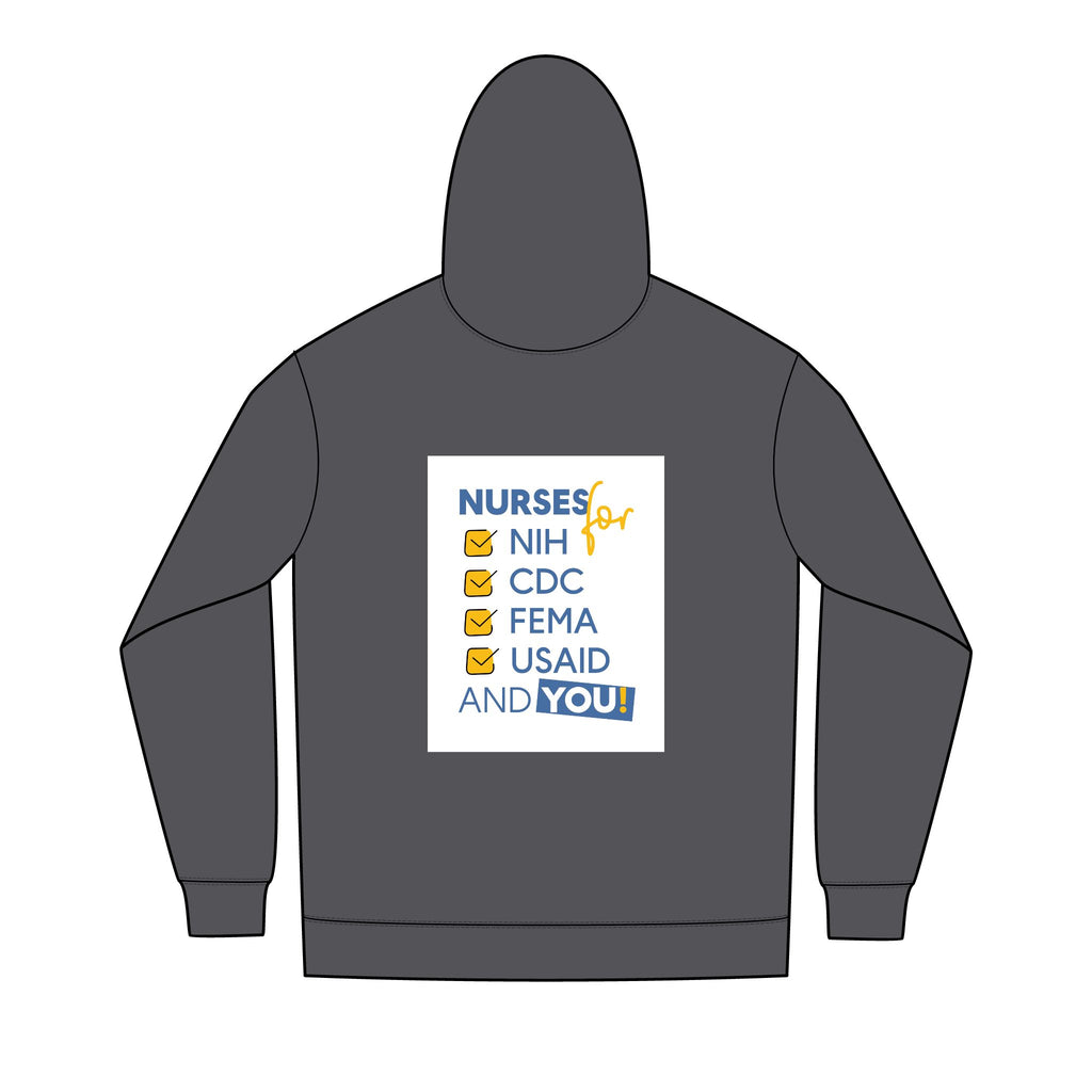 Men's Medium-heavy fabric Full-Zip Hoodie - Nurses Condemning Closure of USAID (front) - Nurses For NIH, CDC, FEMA, USAID, and YOU (back) - 60% recycled cotton, 40% recycled polyester - NFG-Z-DT8102