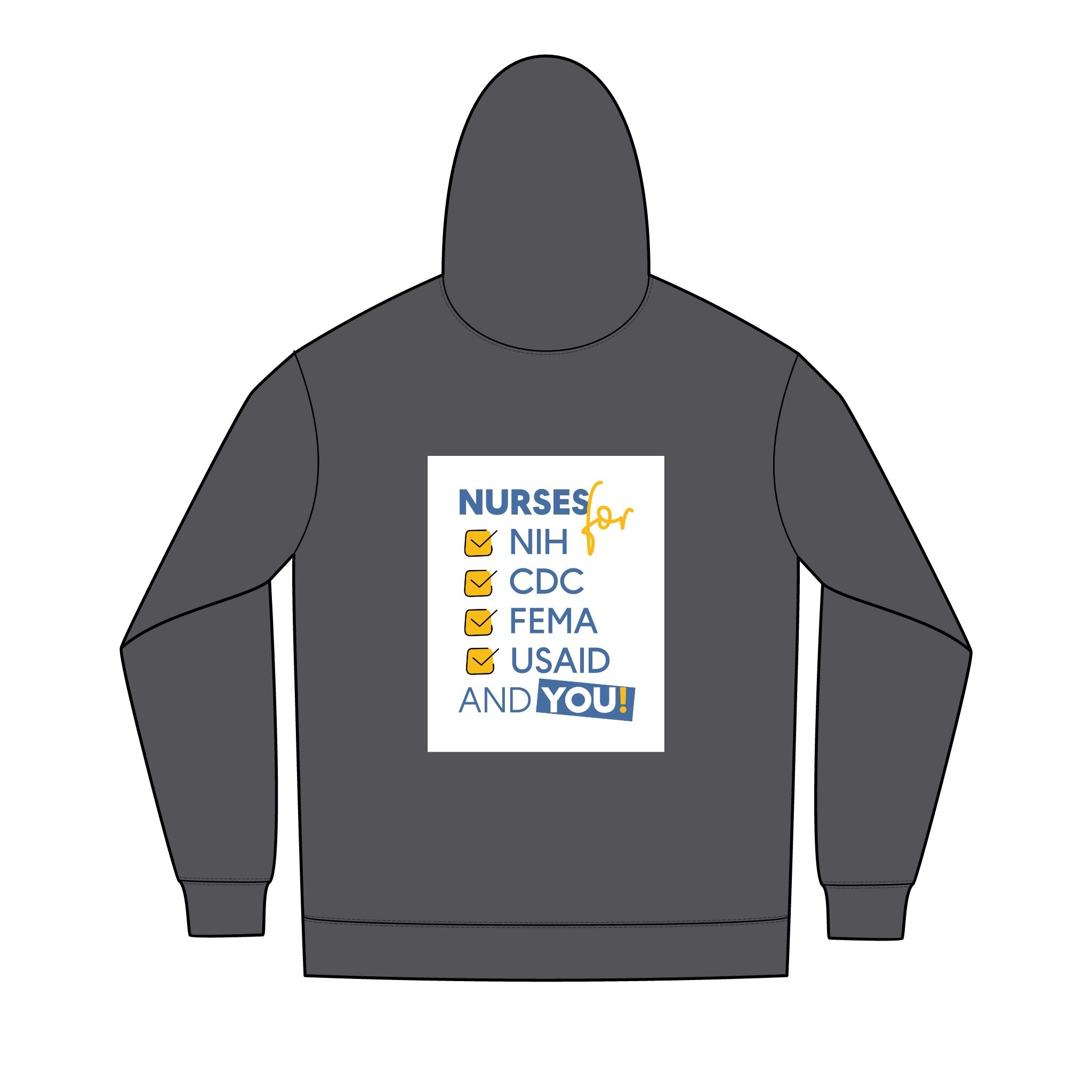 Men's Medium-heavy fabric Full-Zip Hoodie - Nurses Condemning Closure of USAID (front) - Nurses For NIH, CDC, FEMA, USAID, and YOU (back) - 60% recycled cotton, 40% recycled polyester - NFG-Z-DT8102