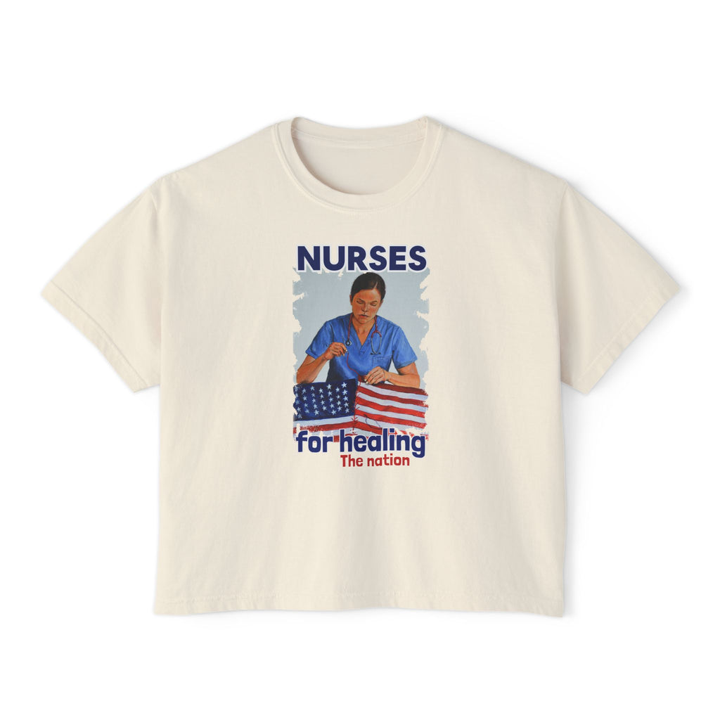 Women's Boxy Heavy fabric Tee - Nurses For Healing The Nation (front) - Nurses Standing Up For Humanity (back) - 100% ring-spun US cotton - NFH-T-CC3023CL
