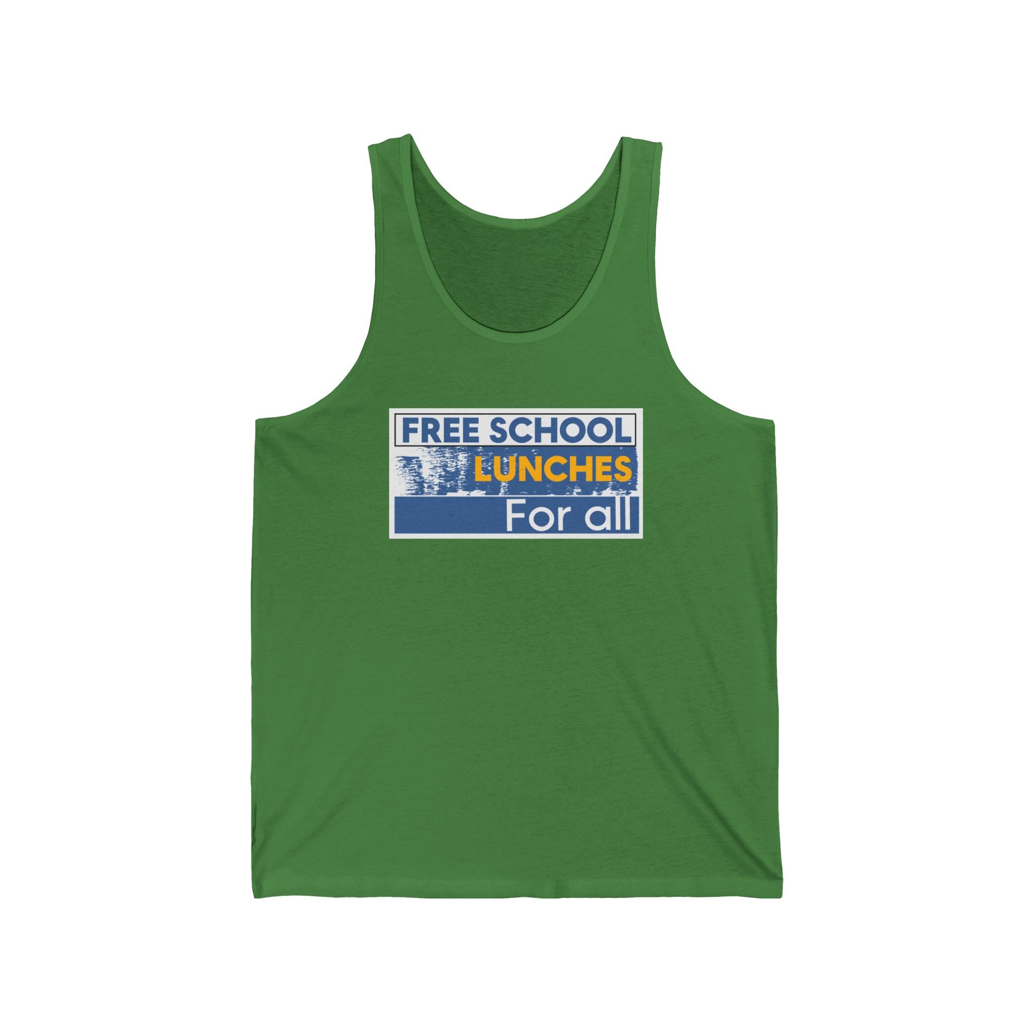 Unisex Light fabric Jersey Tank - Free School Lunches For All (front) - Nurses Against The Rich Starving The Poor (back) - 100% Airlume combed and ring-spun cotton - NAH-K-BC3480