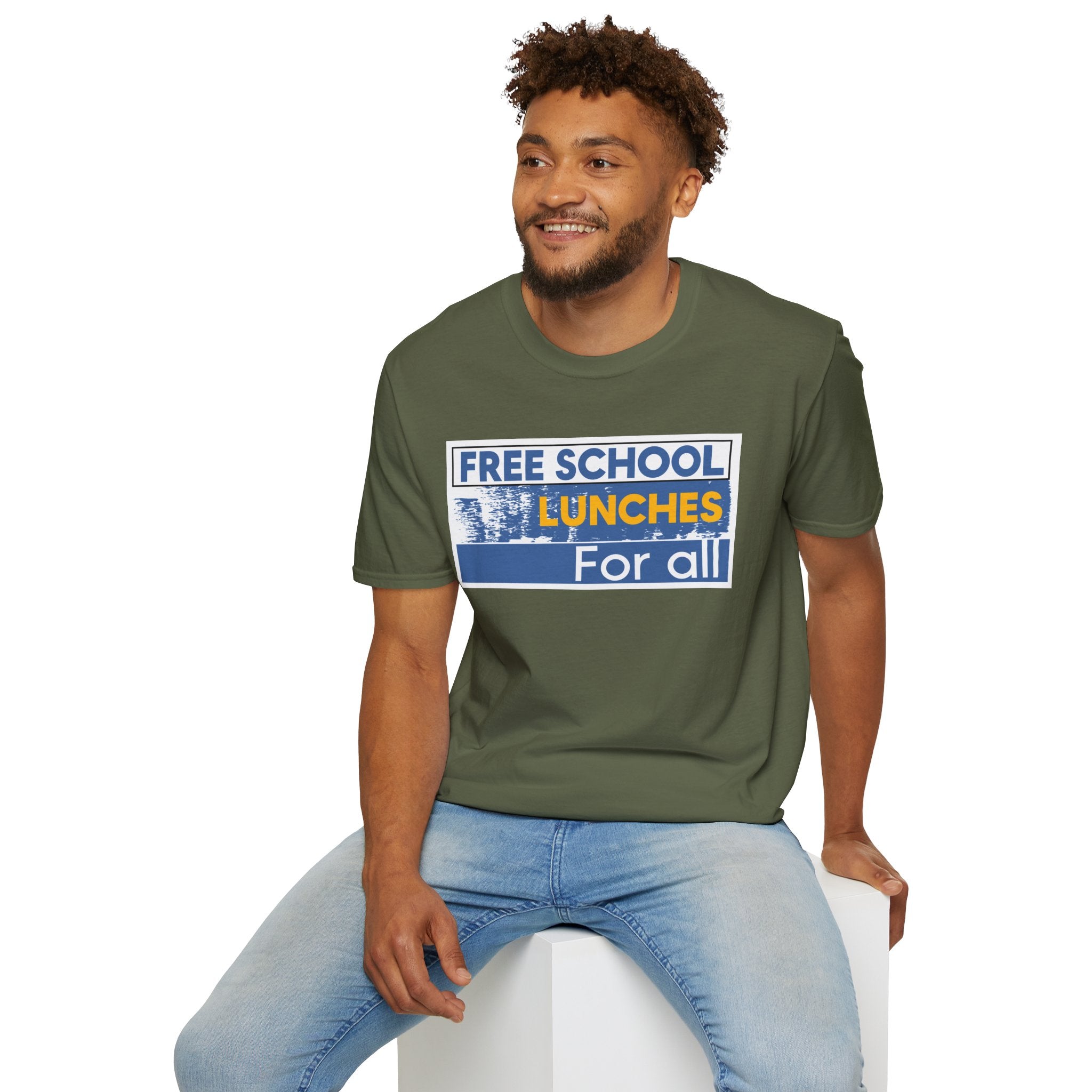 Unisex Lightweight fabric T-Shirt - Free School Lunches For All (front) - Nurses Against The Rich Starving The Poor (back) - 100% ring-spun cotton - NAH-T-G64000