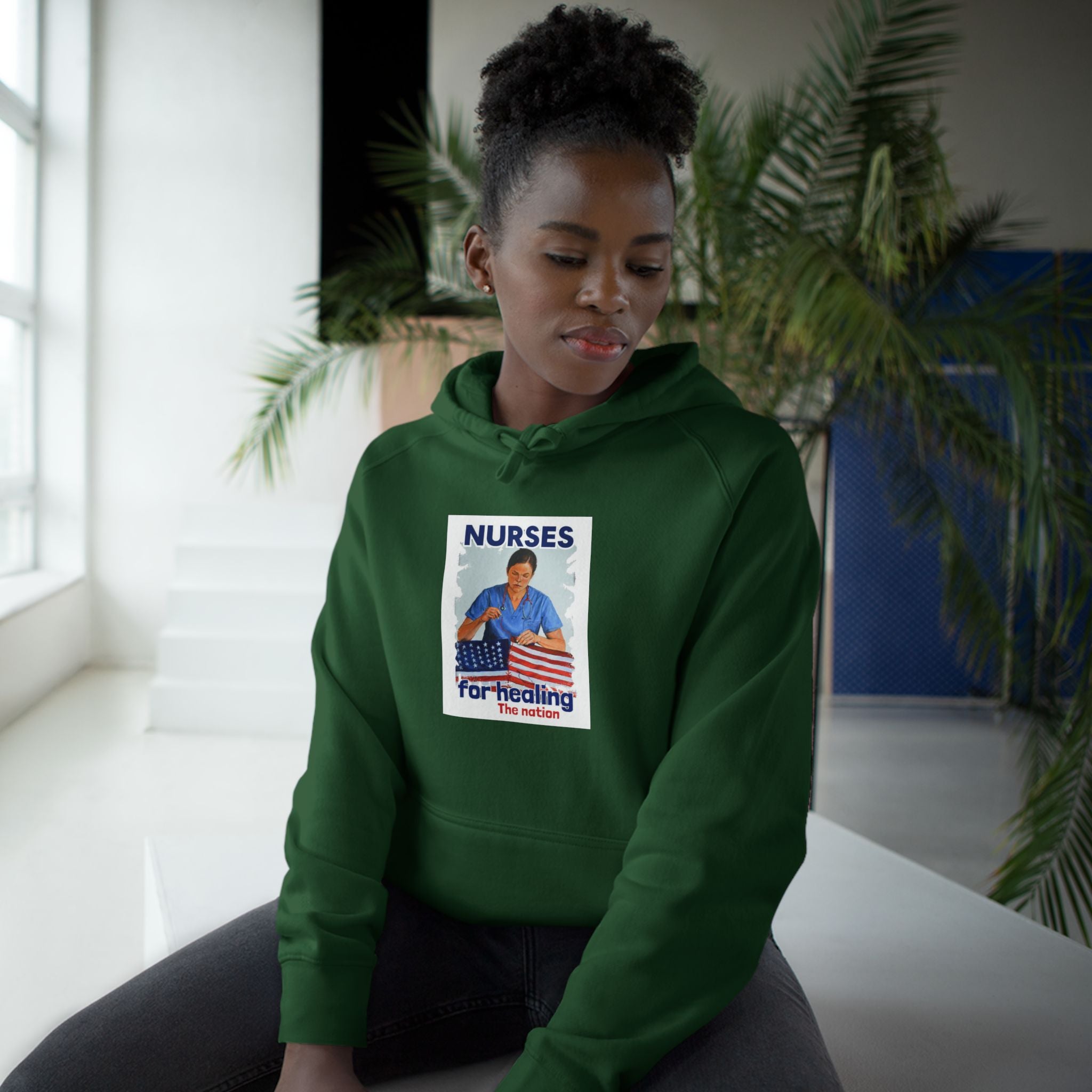 Unisex Mid-weight Hoodie - Nurses For Healing The Nation (front) - Nurses Standing Up For Humanity (back) - 80% cotton, 20% Polyester - NFH-H-AC5101