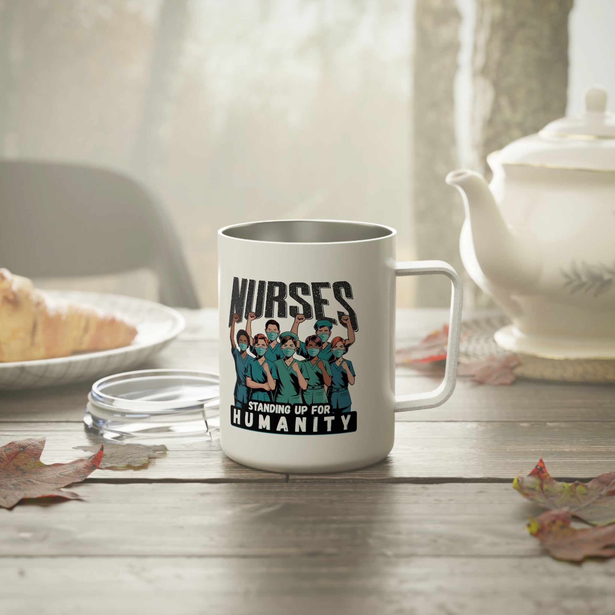 Unisex Insulated Coffee Mug - Nurses For Healing The Nation (right) - Nurses Standing Up For Humanity (left) - 10oz - NFH-CM-INSULATED
