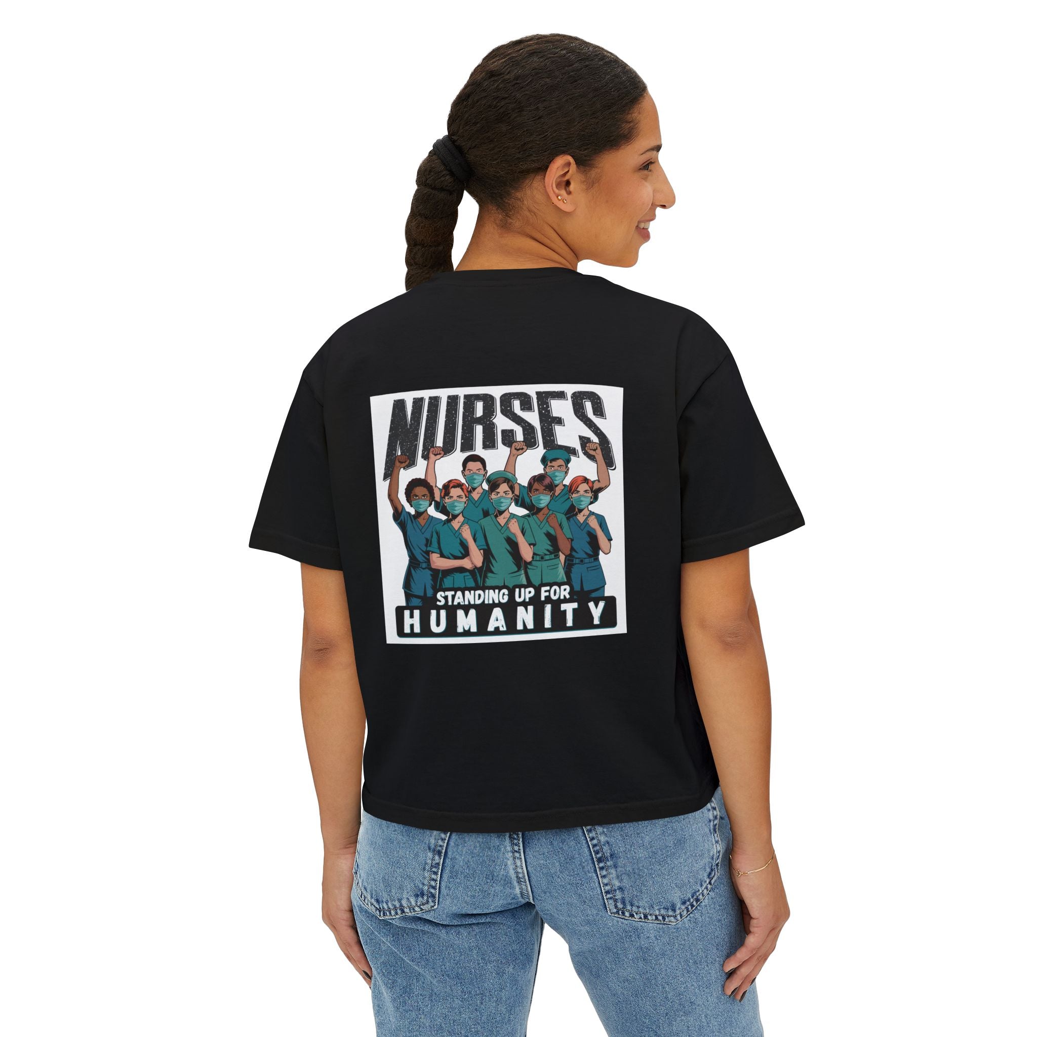 Women's Boxy Heavy fabric Tee - Nurses For Healing The Nation (front) - Nurses Standing Up For Humanity (back) - 100% ring-spun US cotton - NFH-T-CC3023CL