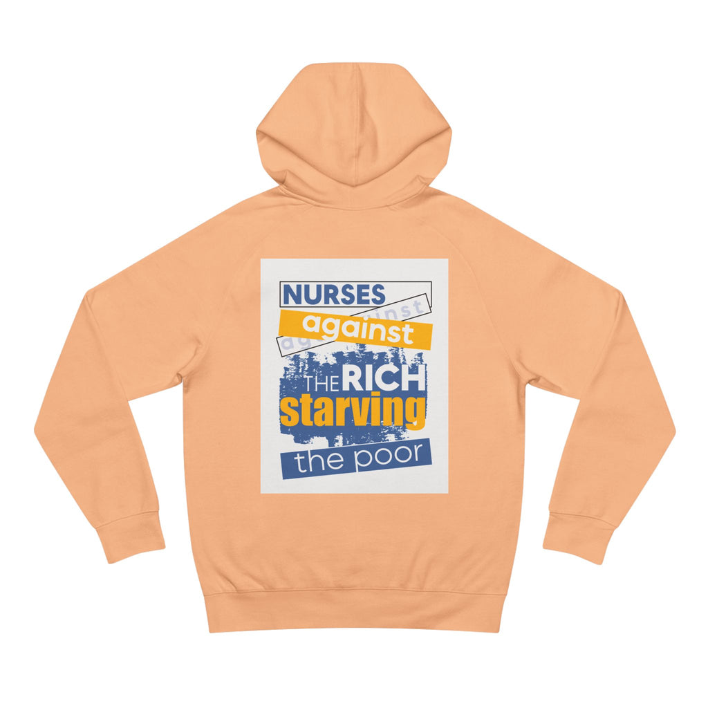 Unisex Mid-weight Hoodie - Free School Lunches For All (front) - Nurses Against The Rich Starving The Poor (back) - 80% cotton, 20% Polyester - NAH-H-AC5101
