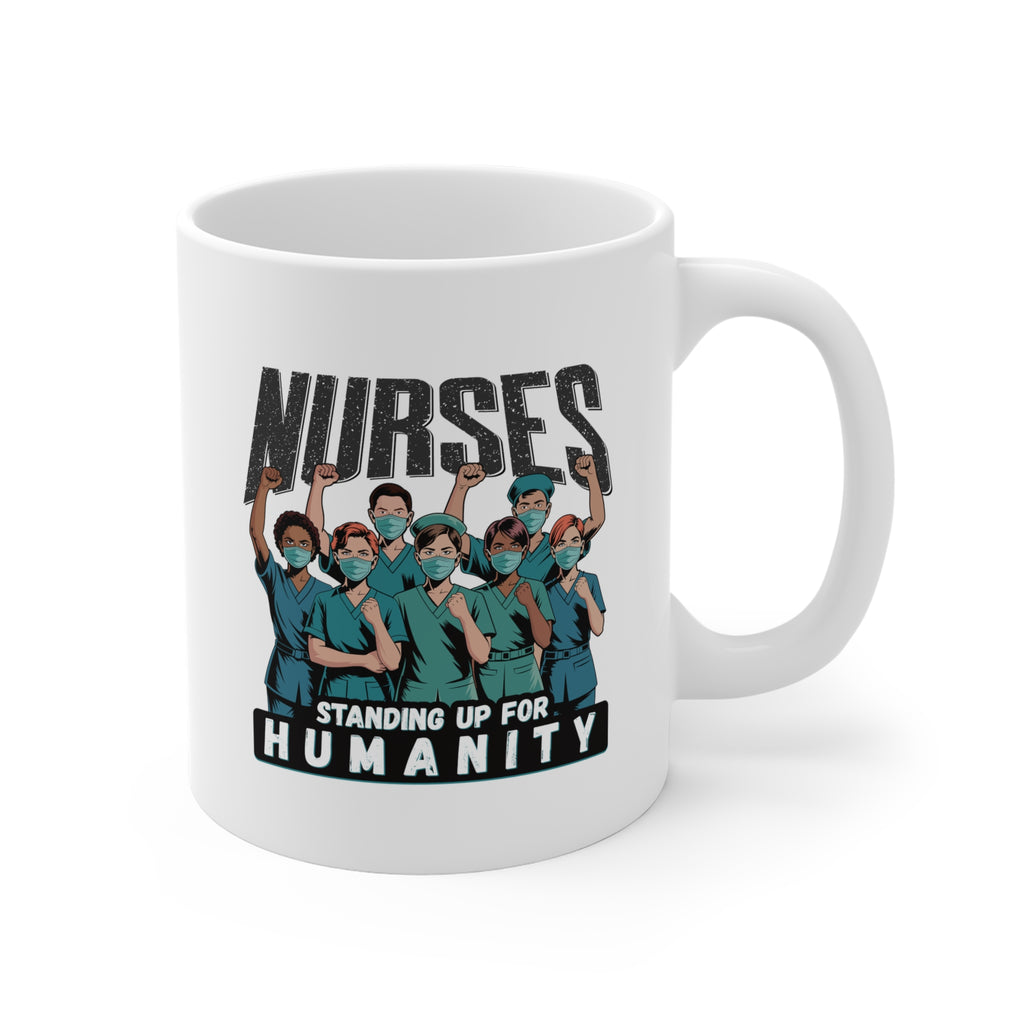 Unisex Ceramic Mug - Nurses For Healing The Nation (right) - Nurses Standing Up For Humanity (left) - Durable white Ceramic - NFH-CM-ORCA