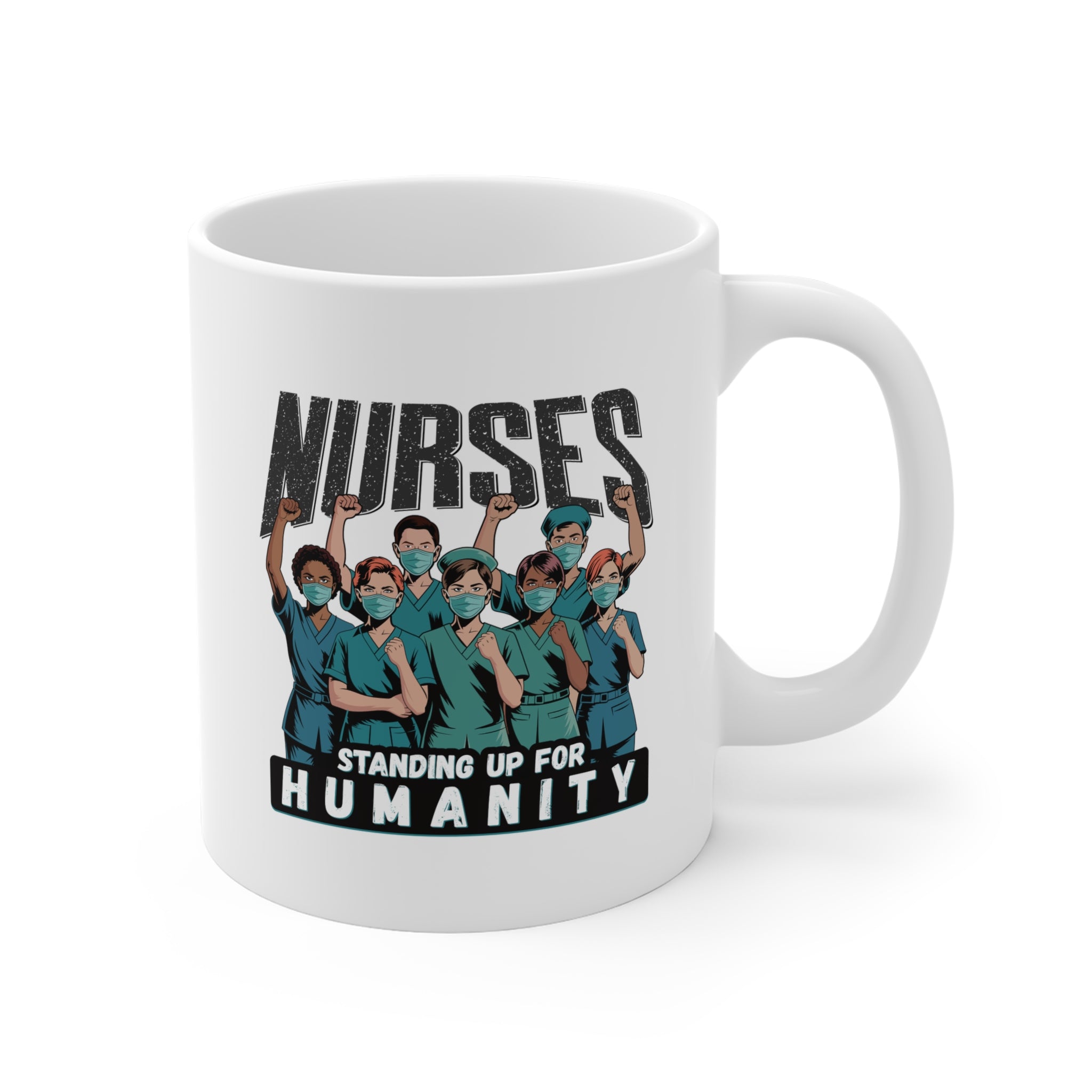 Unisex Ceramic Mug - Nurses For Healing The Nation (right) - Nurses Standing Up For Humanity (left) - Durable white Ceramic - NFH-CM-ORCA