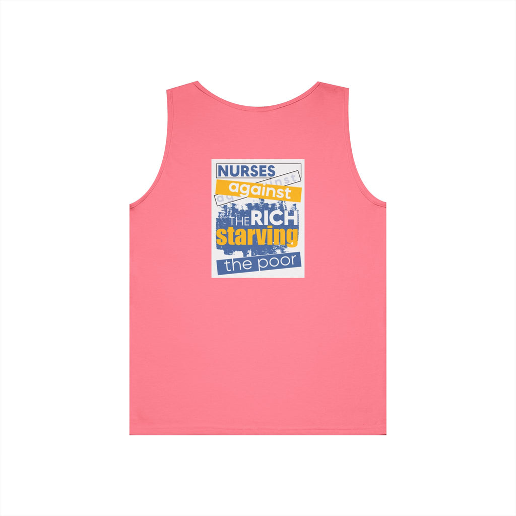 Unisex Medium fabric Cotton Tank Top - Free School Lunches For All (front) - Nurses Against The Rich Starving The Poor (back) - 100% cotton - NAH-K-G5200