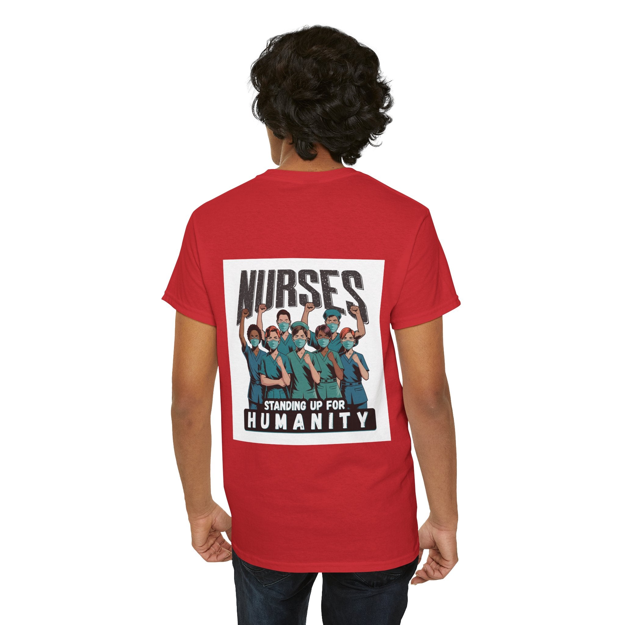 Unisex Medium fabric Cotton Tee - Nurses For Healing The Nation (front) - Nurses Standing Up For Humanity (back) - 100% cotton - NFH-T-G5000