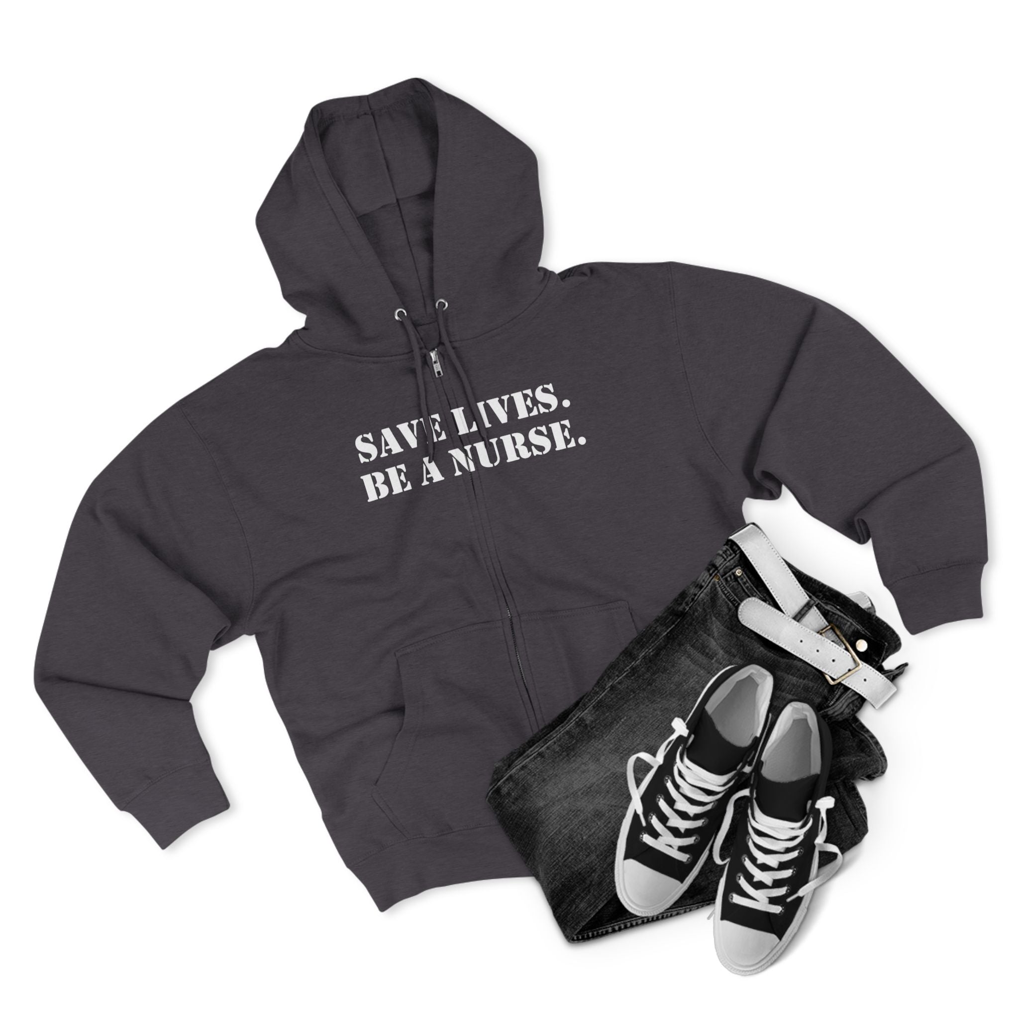 Men's District® Medium-heavy fabric Full-Zip Hoodie - Save Lives Be A Nurse (front) - Not Your Mom (back) - 60% recycled cotton, 40% recycled polyester -Lane Seven LS14003