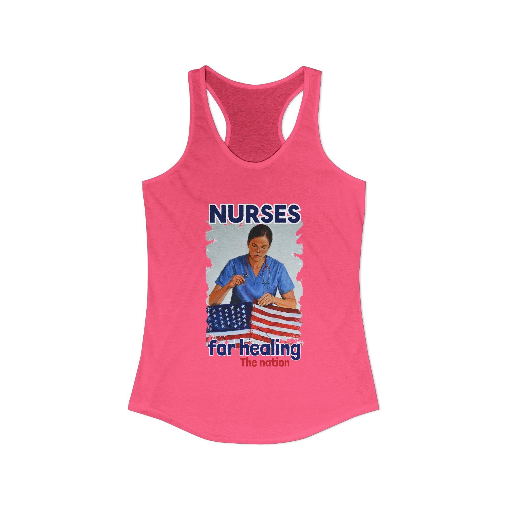 Women's Extra Light fabric Ideal Racerback Tank - Nurses For Healing The Nation (front) - Nurses Standing Up For Humanity (back) - 60% combed, ring-spun cotton and 40% polyester - NFH-R-NL1533