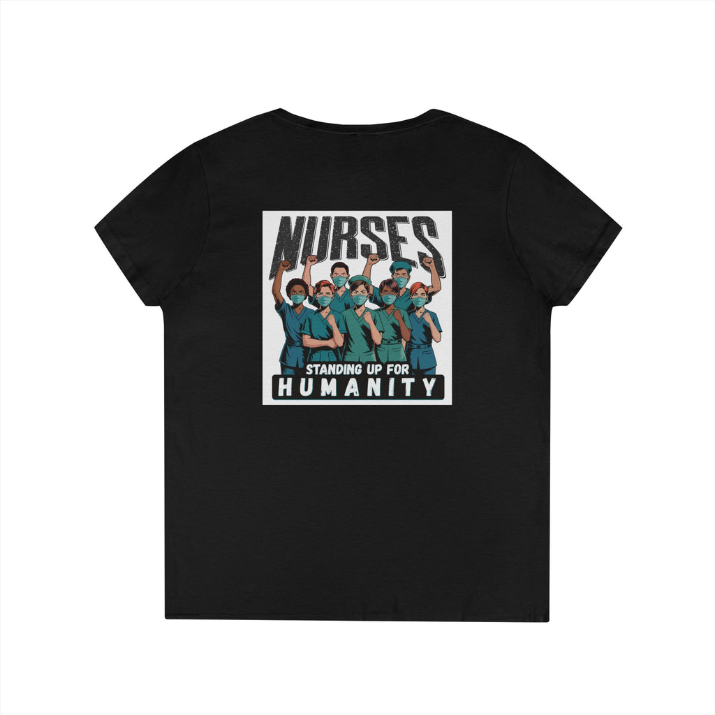 Women's Medium fabric V-Neck T-Shirt - Nurses For Healing The Nation (front) - Nurses Standing Up For Humanity (back) - 100% cotton - NFH-V-G5V00L