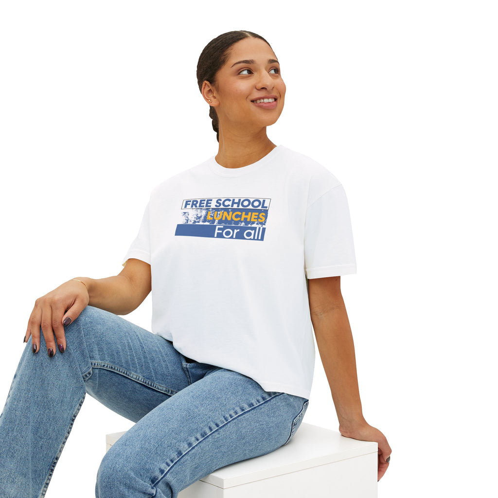 Women's Boxy Heavy fabric Tee - Free School Lunches For All (front) - Nurses Against The Rich Starving The Poor (back) - 100% ring-spun US cotton - NAH-T-CC3023CL