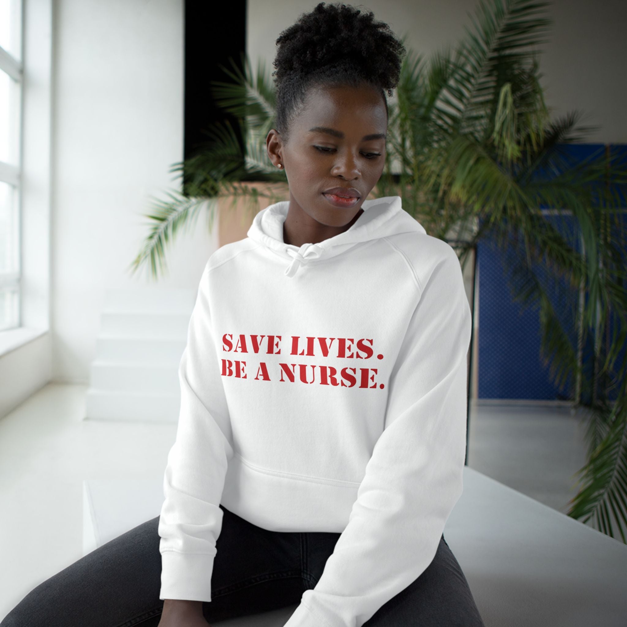 Unisex Mid-weight Hoodie - Save Lives Be A Nurse (front) - Who Advocates? Who Defend? (back) - 80% cotton, 20% Polyester - SLA-H-AC5101
