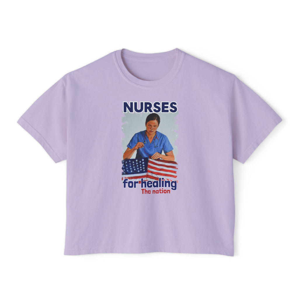 Women's Boxy Heavy fabric Tee - Nurses For Healing The Nation (front) - Nurses Standing Up For Humanity (back) - 100% ring-spun US cotton - NFH-T-CC3023CL