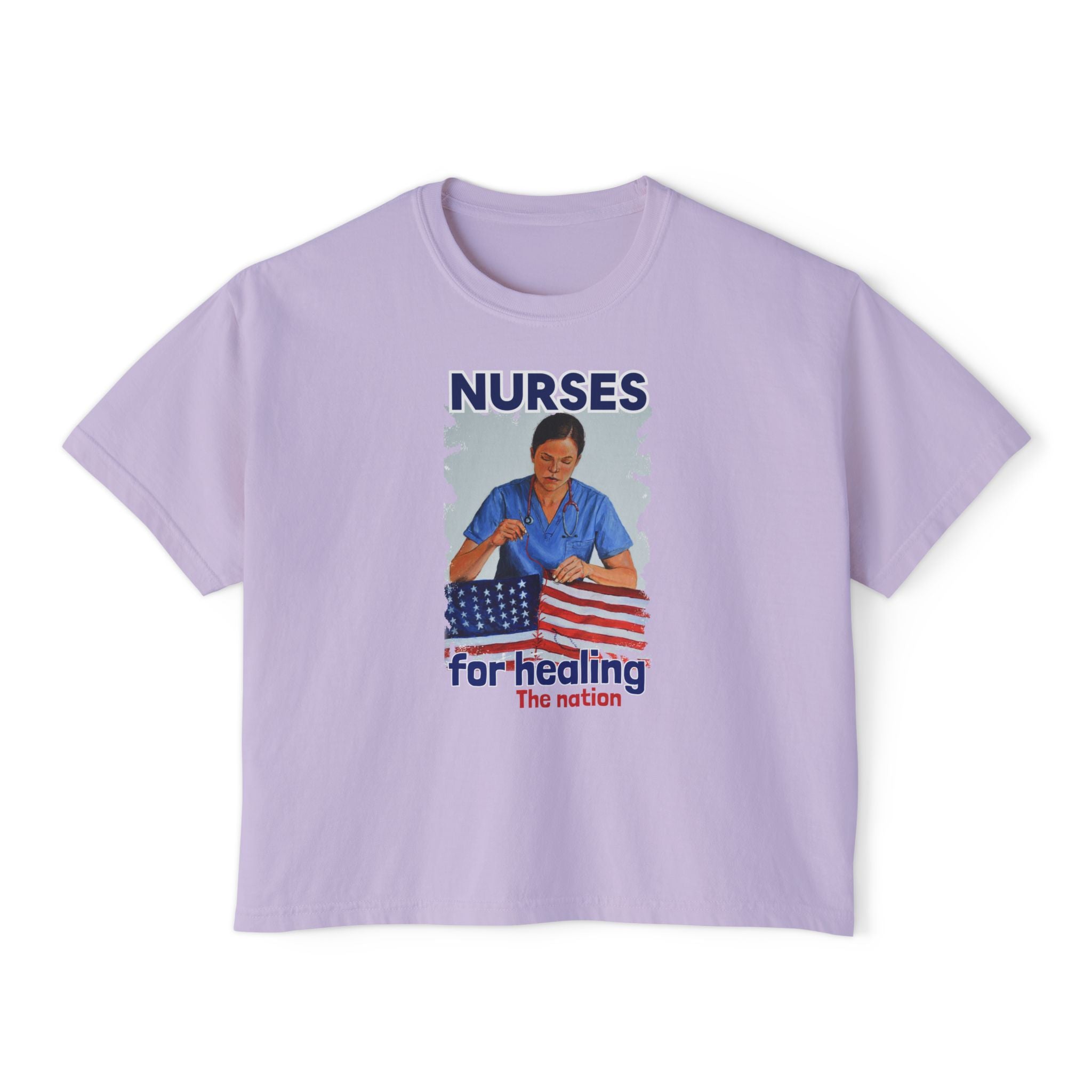 Women's Boxy Heavy fabric Tee - Nurses For Healing The Nation (front) - Nurses Standing Up For Humanity (back) - 100% ring-spun US cotton - NFH-T-CC3023CL