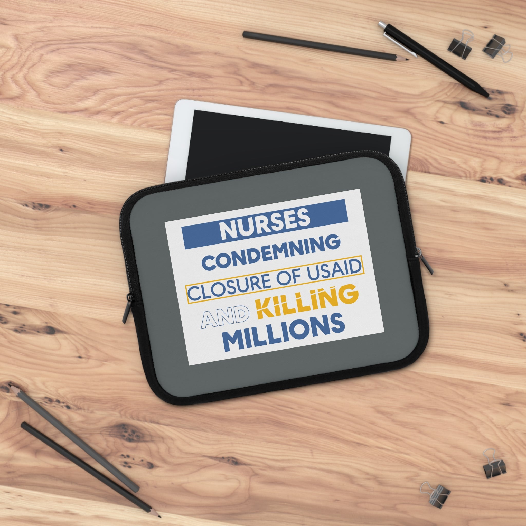 Laptop Sleeve - Nurses Condemning Closure of USAID (front) - Smooth neoprene - NFG-LS-01