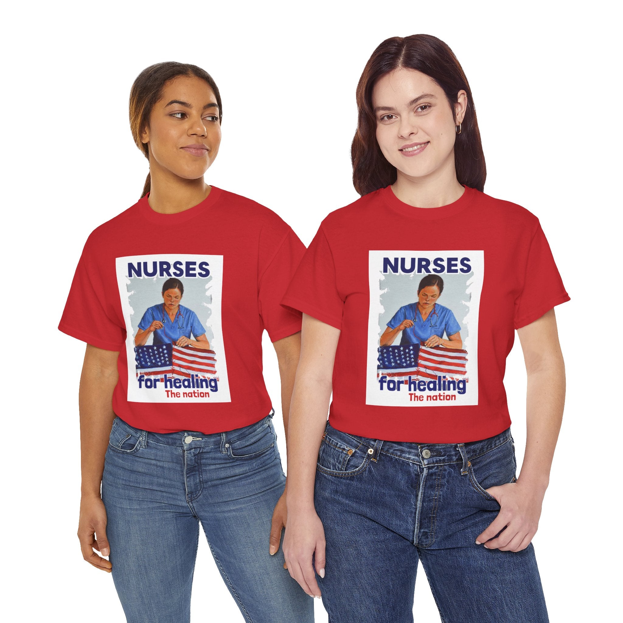 Unisex Medium fabric Cotton Tee - Nurses For Healing The Nation (front) - Nurses Standing Up For Humanity (back) - 100% cotton - NFH-T-G5000