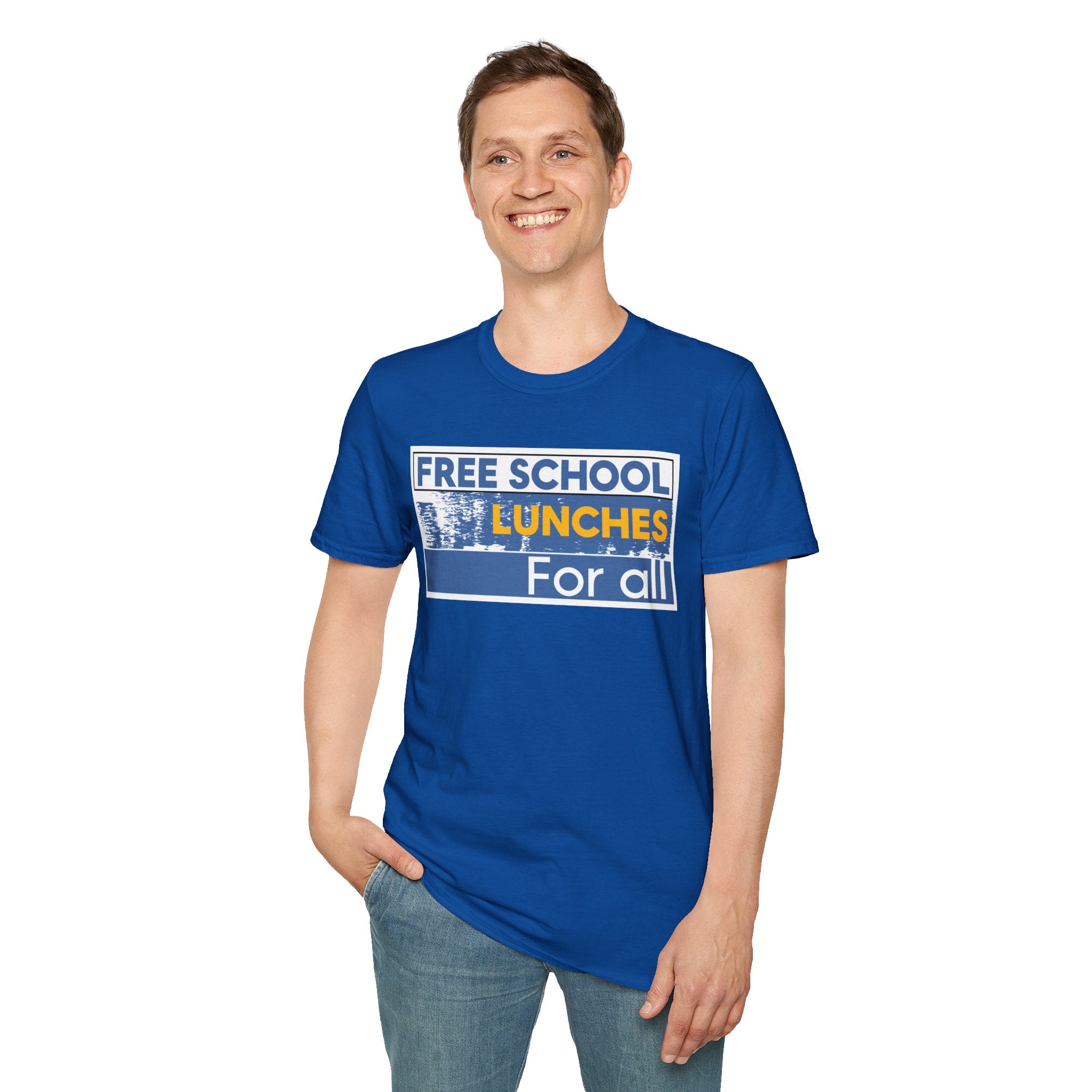 Unisex Lightweight fabric T-Shirt - Free School Lunches For All (front) - Nurses Against The Rich Starving The Poor (back) - 100% ring-spun cotton - NAH-T-G64000