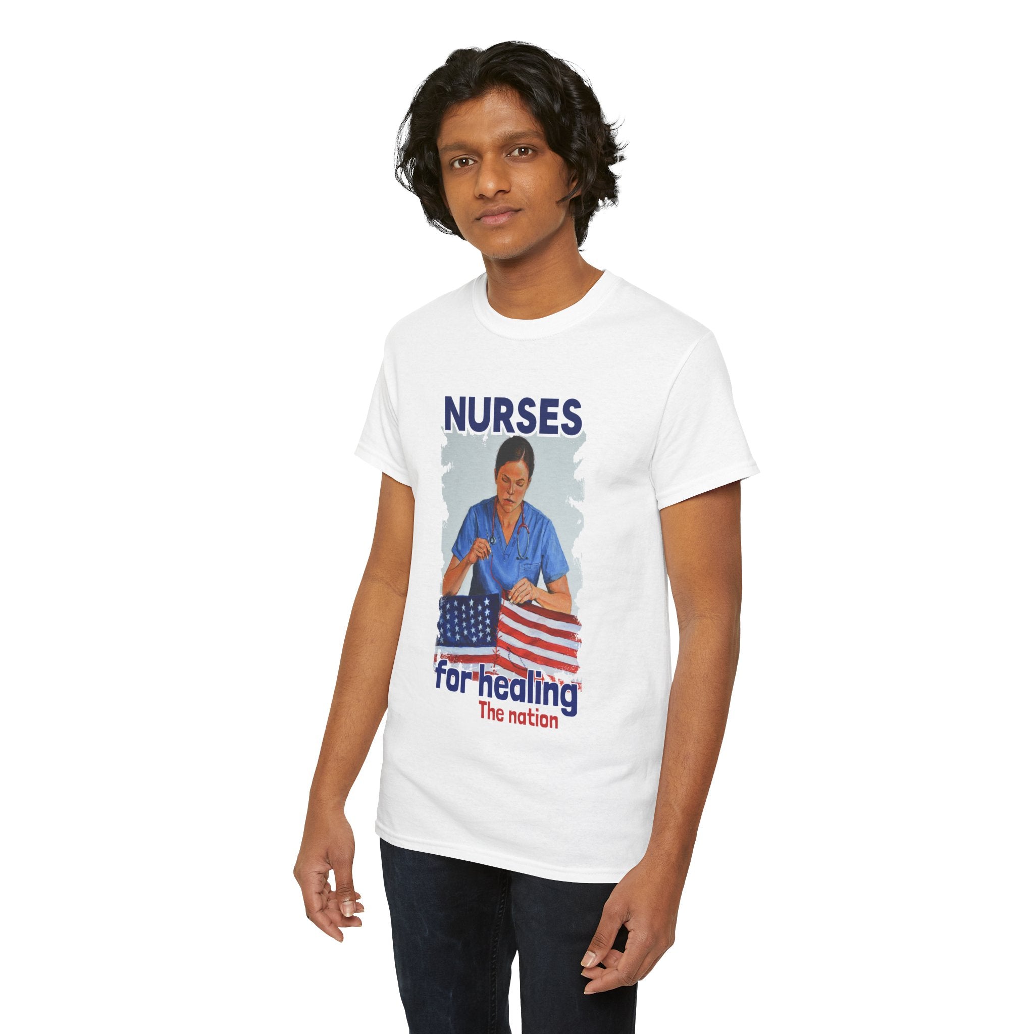 Unisex Medium fabric Cotton Tee - Nurses For Healing The Nation (front) - Nurses Standing Up For Humanity (back) - 100% cotton - NFH-T-G5000