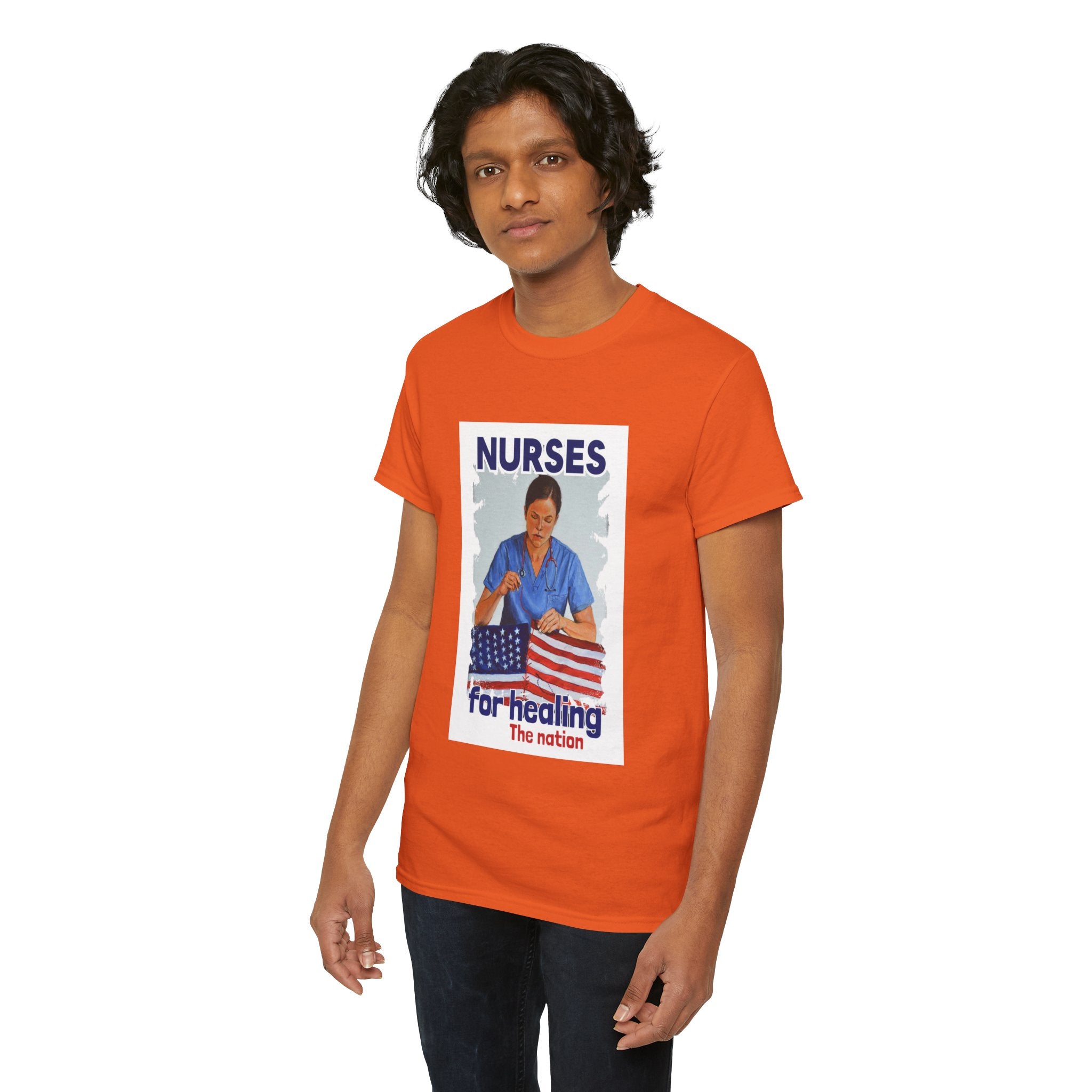 Unisex Medium fabric Cotton Tee - Nurses For Healing The Nation (front) - Nurses Standing Up For Humanity (back) - 100% cotton - NFH-T-G5000