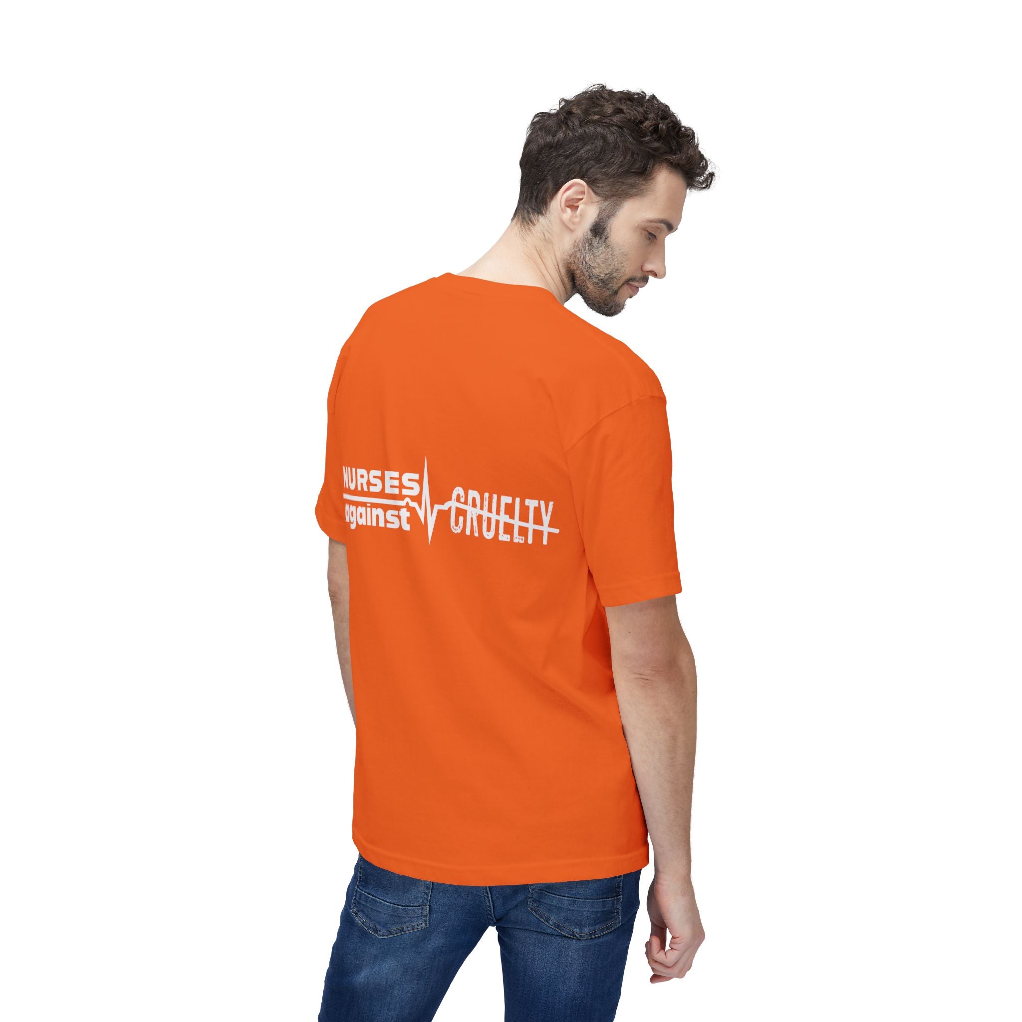 Unisex Midweight T-shirt, Nurses Against Fascism (front) - Nurses Against Cruelty (back) - 100% Polyster - NAF-T-BS5040