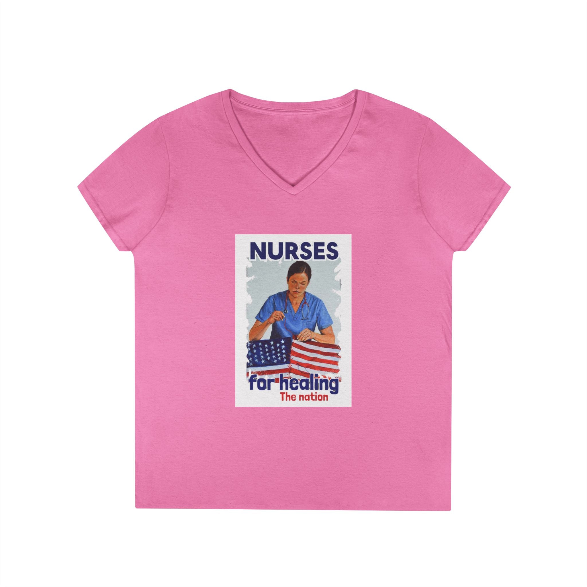 Women's Medium fabric V-Neck T-Shirt - Nurses For Healing The Nation (front) - Nurses Standing Up For Humanity (back) - 100% cotton - NFH-V-G5V00L