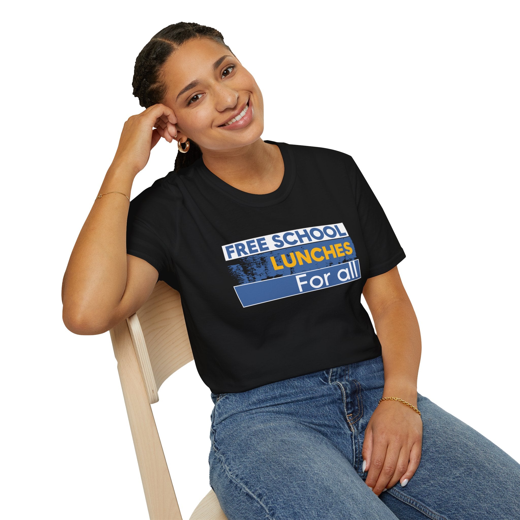 Unisex Lightweight fabric T-Shirt - Free School Lunches For All (front) - Nurses Against The Rich Starving The Poor (back) - 100% ring-spun cotton - NAH-T-G64000