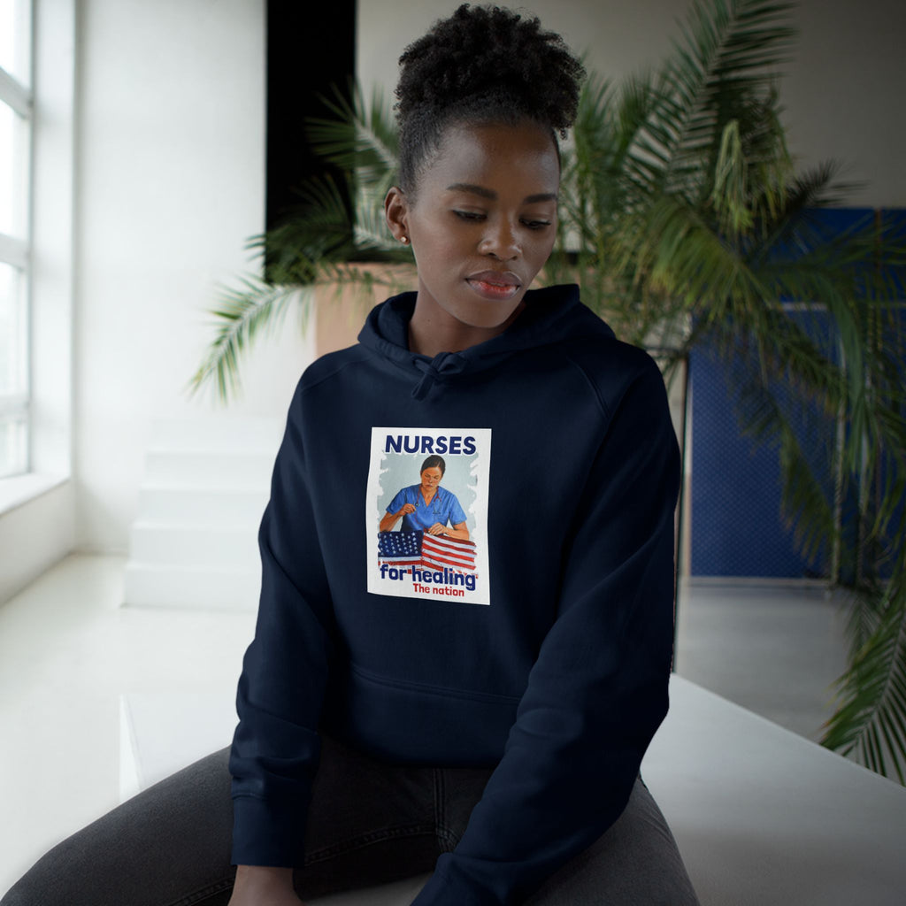 Unisex Mid-weight Hoodie - Nurses For Healing The Nation (front) - Nurses Standing Up For Humanity (back) - 80% cotton, 20% Polyester - NFH-H-AC5101
