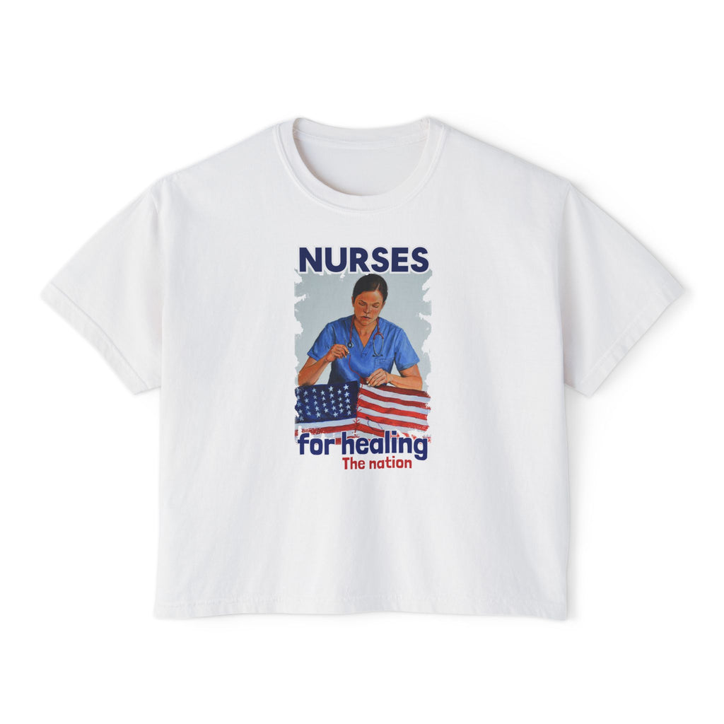 Women's Boxy Heavy fabric Tee - Nurses For Healing The Nation (front) - Nurses Standing Up For Humanity (back) - 100% ring-spun US cotton - NFH-T-CC3023CL