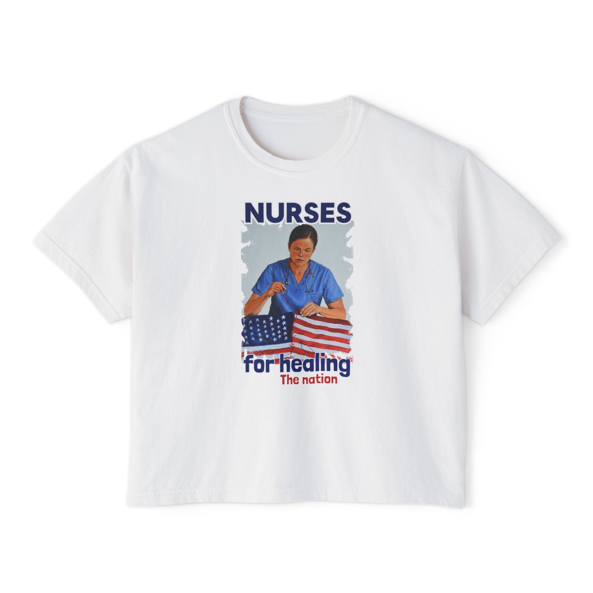 Women's Boxy Heavy fabric Tee - Nurses For Healing The Nation (front) - Nurses Standing Up For Humanity (back) - 100% ring-spun US cotton - NFH-T-CC3023CL
