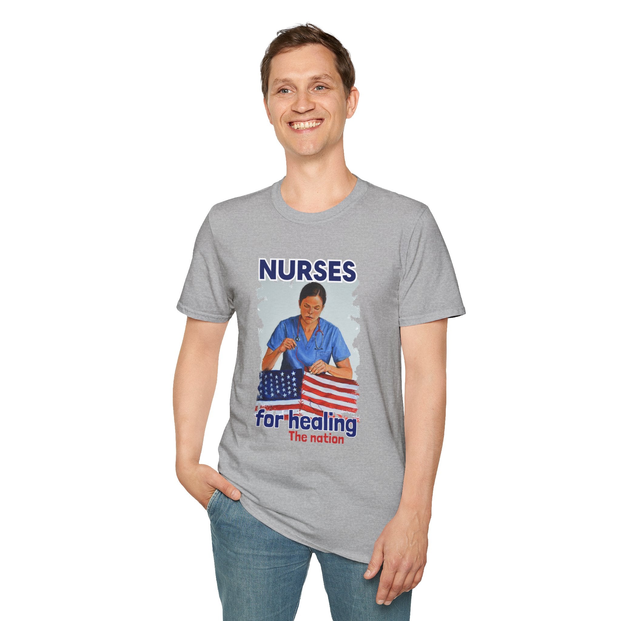 Unisex Lightweight fabric T-Shirt - Nurses For Healing The Nation (front) - Nurses Standing Up For Humanity (back) - 100% ring-spun cotton - NFH-T-G64000