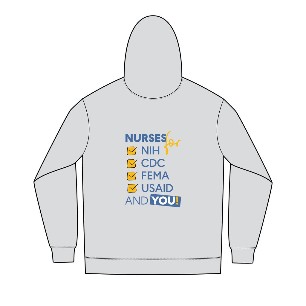 Men's Medium-heavy fabric Full-Zip Hoodie - Nurses Condemning Closure of USAID (front) - Nurses For NIH, CDC, FEMA, USAID And YOU (back) - Medium-heavy fabric - NFG-Z-DT8102