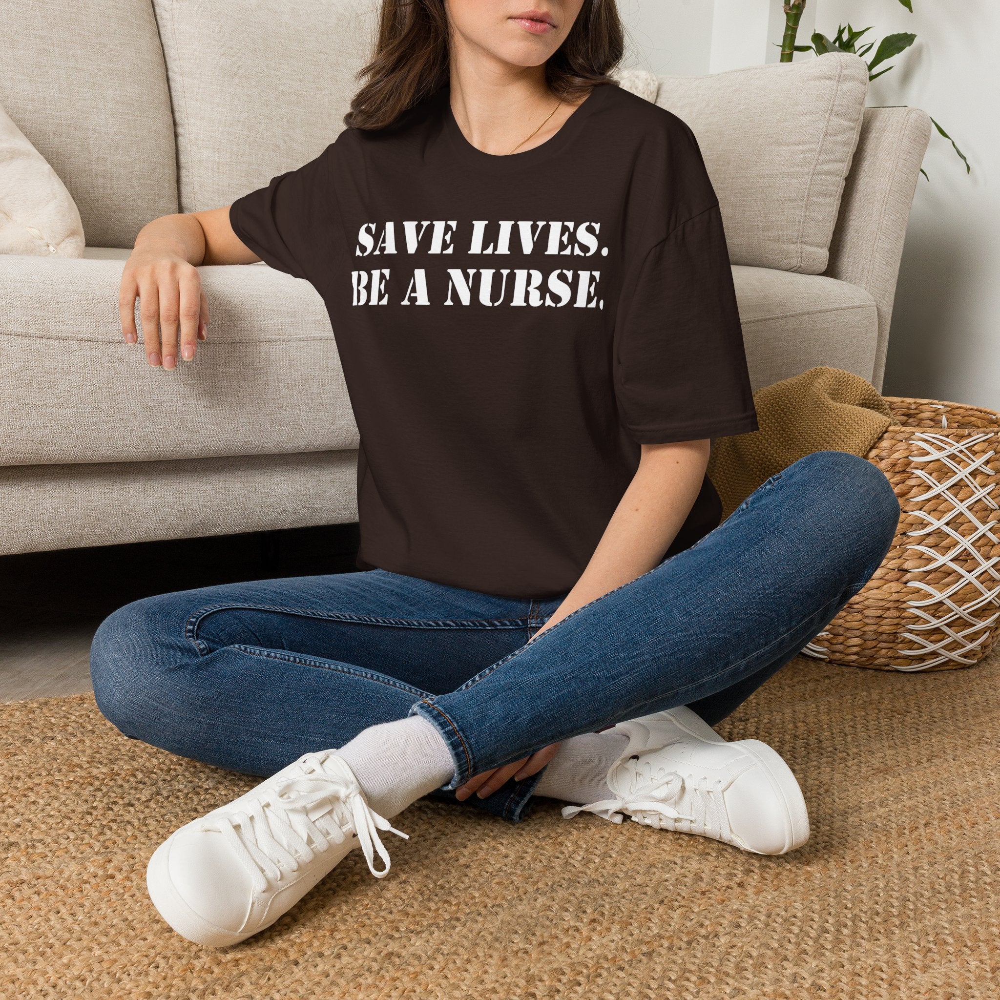 Unisex Lightweight fabric T-Shirt - Save Life Be a Nurse (front) - Who advocates? Who defends? Who protects? Who educates? Who intervenes? Who cares? (back) - 100% ring-spun cotton - SLBN-T-G64000