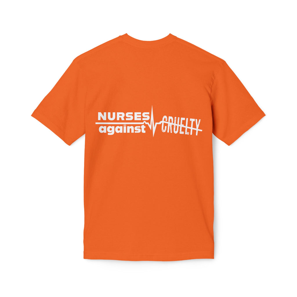 Unisex Midweight T-shirt, Nurses Against Fascism (front) - Nurses Against Cruelty (back) - 100% Polyster - NAF-T-BS5040