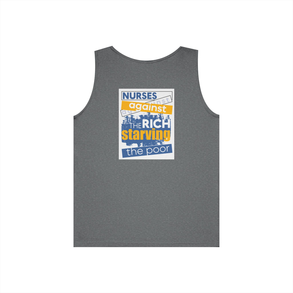 Unisex Medium fabric Cotton Tank Top - Free School Lunches For All (front) - Nurses Against The Rich Starving The Poor (back) - 100% cotton - NAH-K-G5200