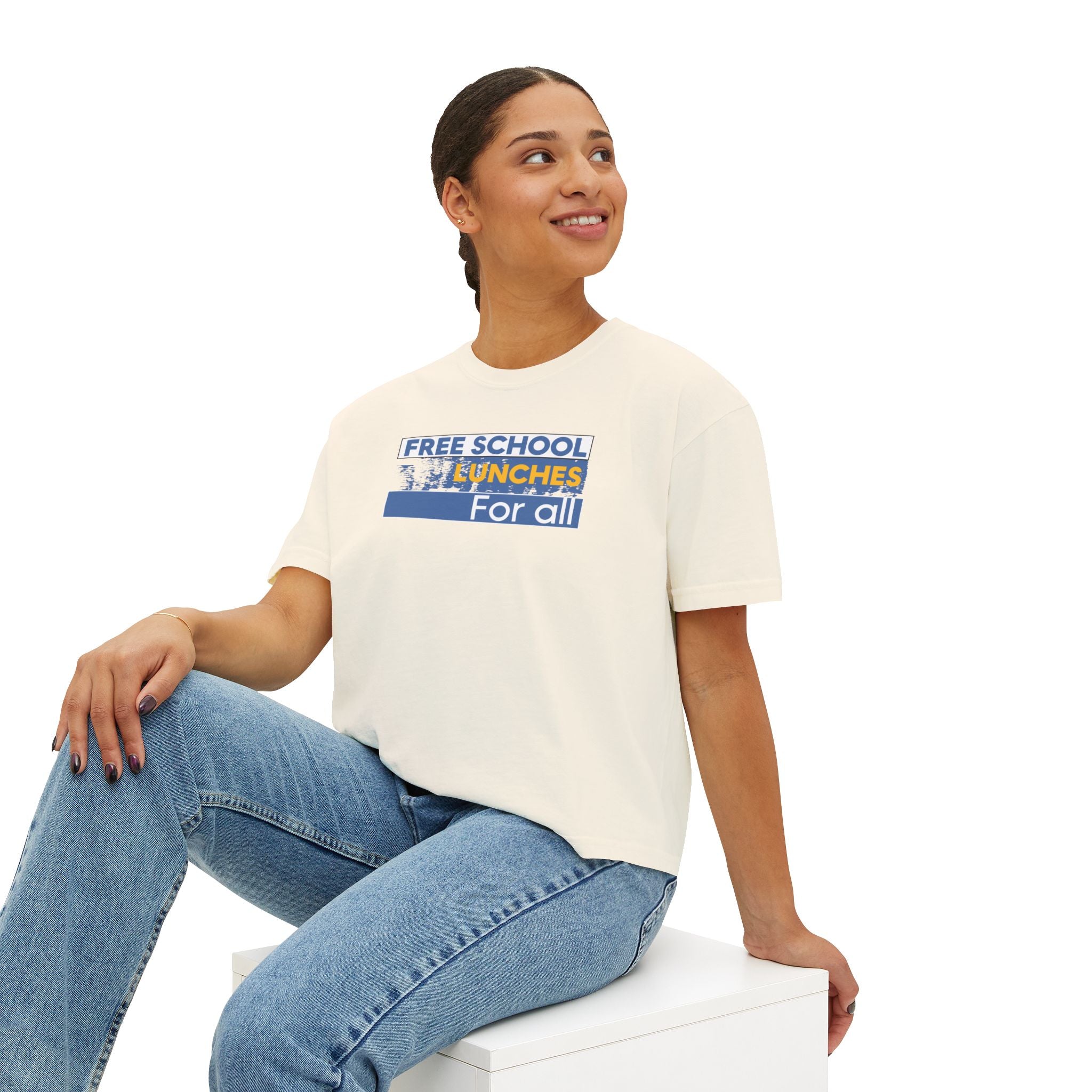 Women's Boxy Heavy fabric Tee - Free School Lunches For All (front) - Nurses Against The Rich Starving The Poor (back) - 100% ring-spun US cotton - NAH-T-CC3023CL