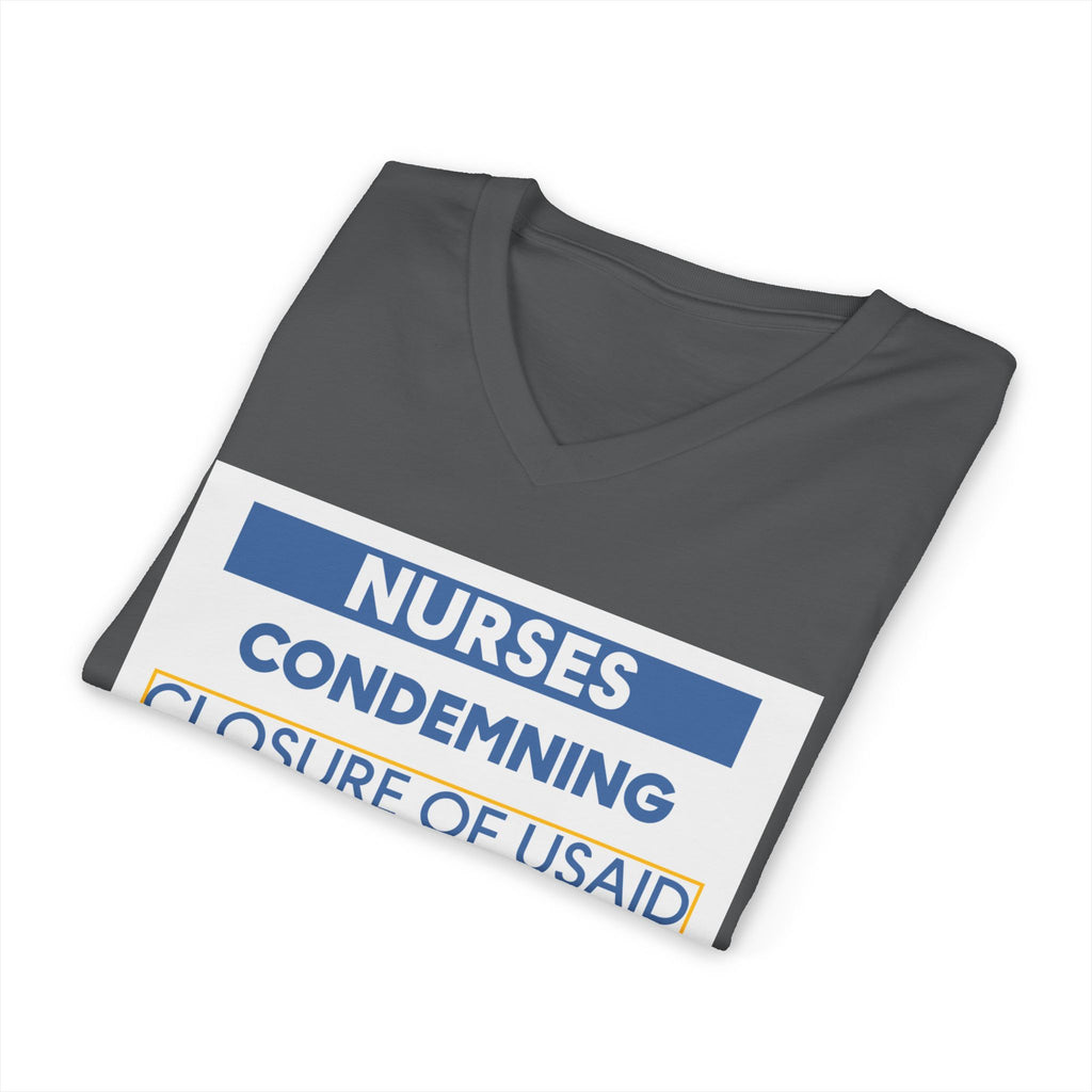 Unisex Lightweight fabric Jersey Short Sleeve V-Neck Tee - Nurses Condemning Closure of USAID (front) - Nurses For NIH CDC FEMA USAID And YOU (back) - 100% cotton fabric - NFG-V-BC3005