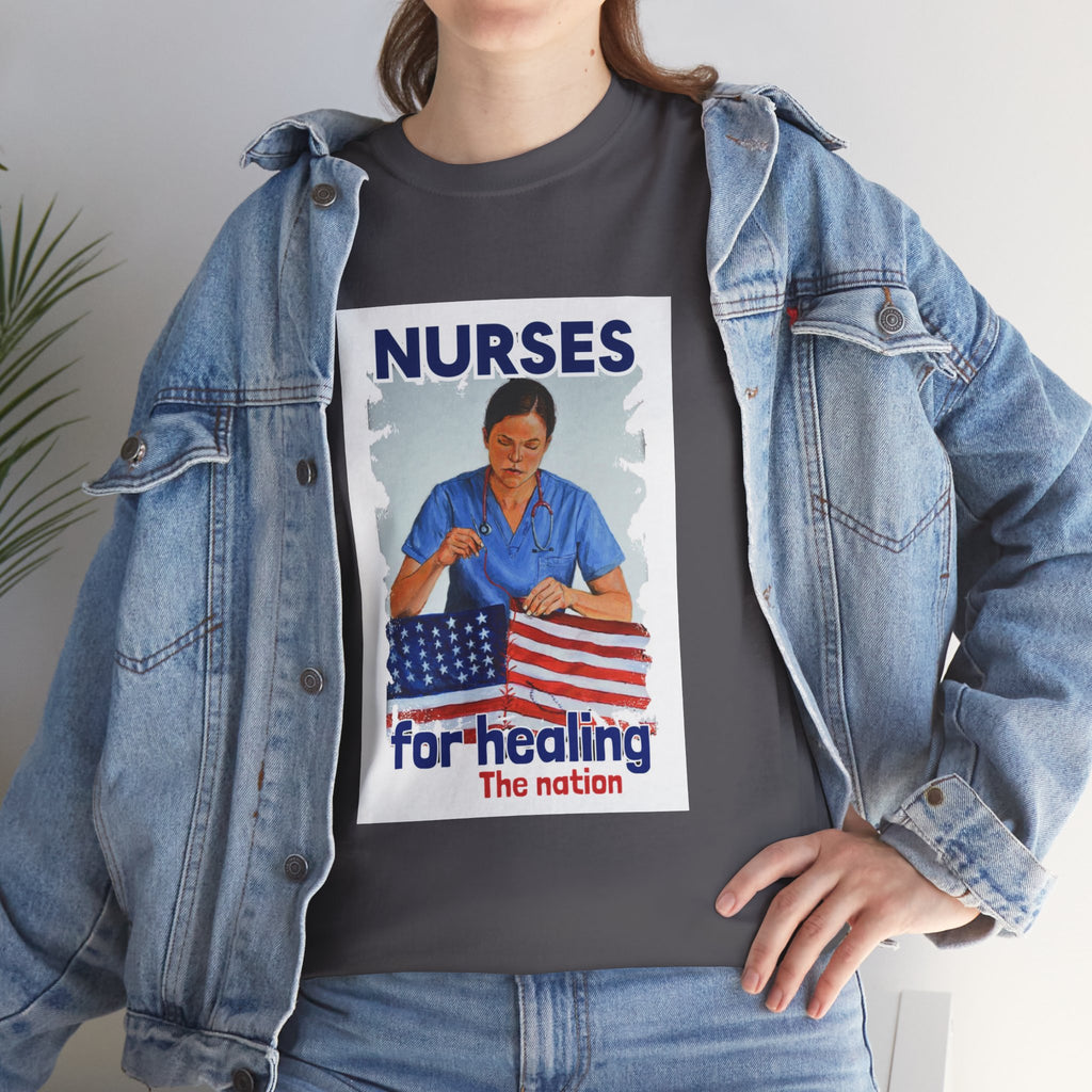 Unisex Medium fabric Cotton Tee - Nurses For Healing The Nation (front) - Nurses Standing Up For Humanity (back) - 100% cotton - NFH-T-G5000