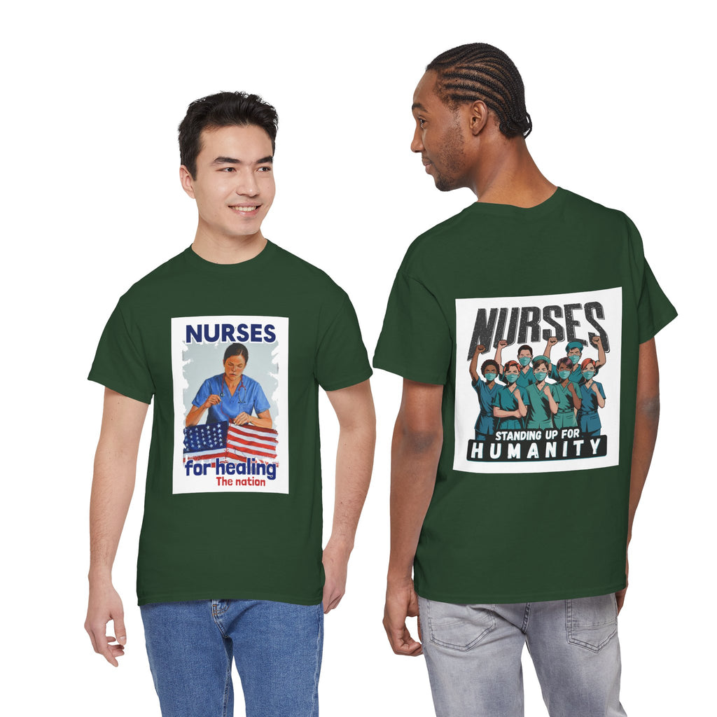 Unisex Medium fabric Cotton Tee - Nurses For Healing The Nation (front) - Nurses Standing Up For Humanity (back) - 100% cotton - NFH-T-G5000
