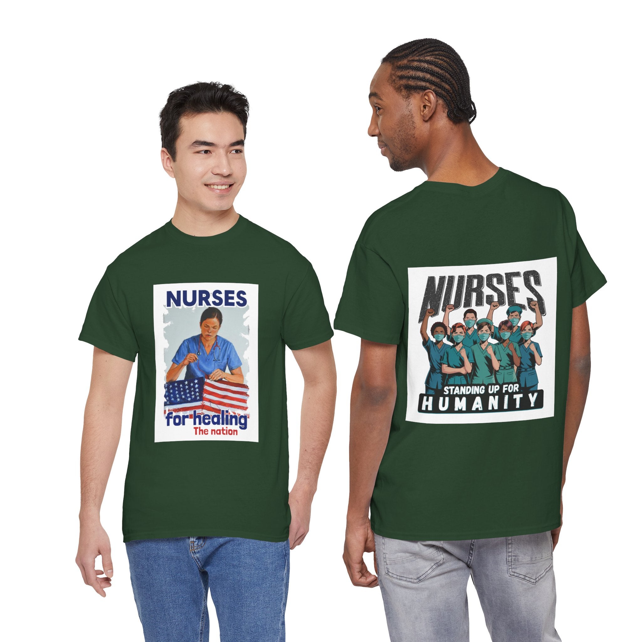 Unisex Medium fabric Cotton Tee - Nurses For Healing The Nation (front) - Nurses Standing Up For Humanity (back) - 100% cotton - NFH-T-G5000