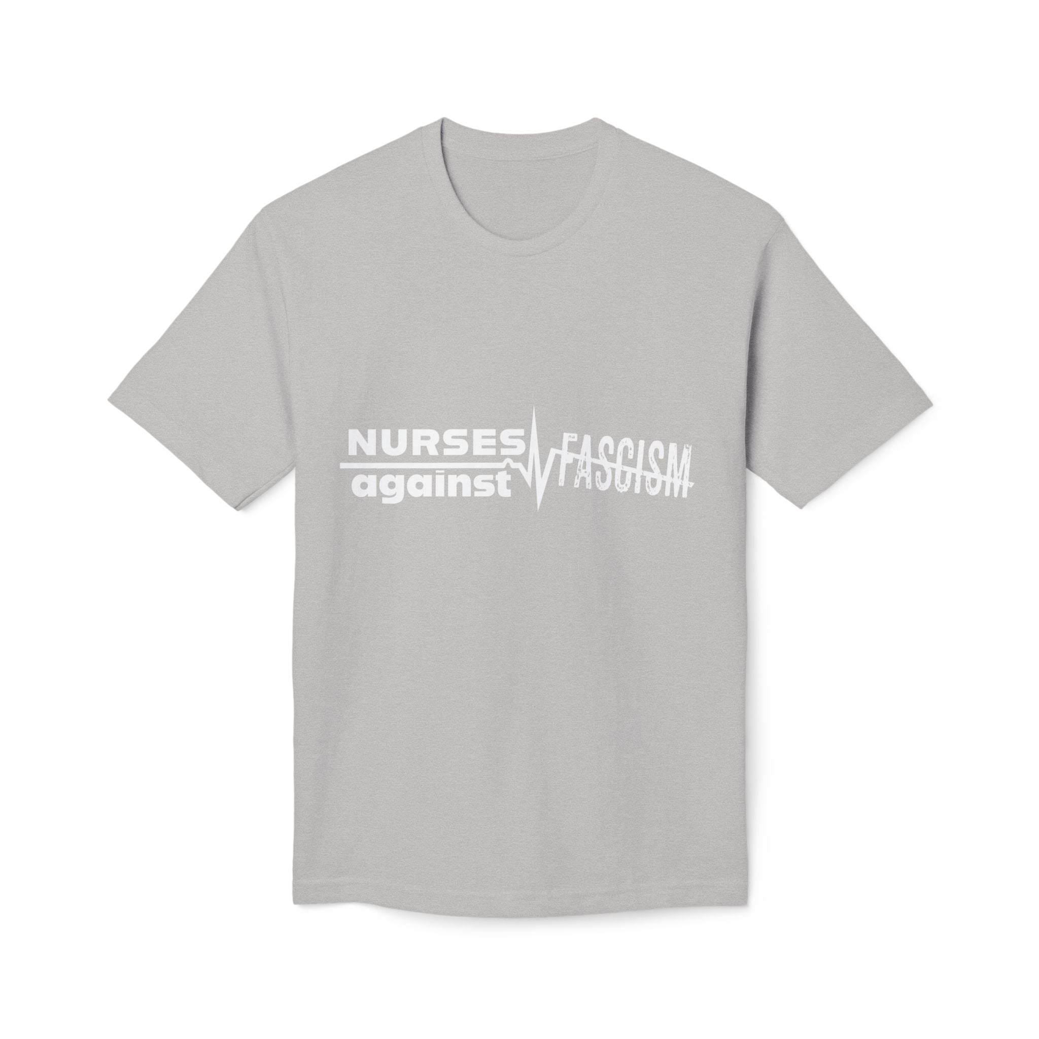 Unisex Midweight T-shirt, Nurses Against Fascism (front) - Nurses Against Cruelty (back) - 100% Polyster - NAF-T-BS5040