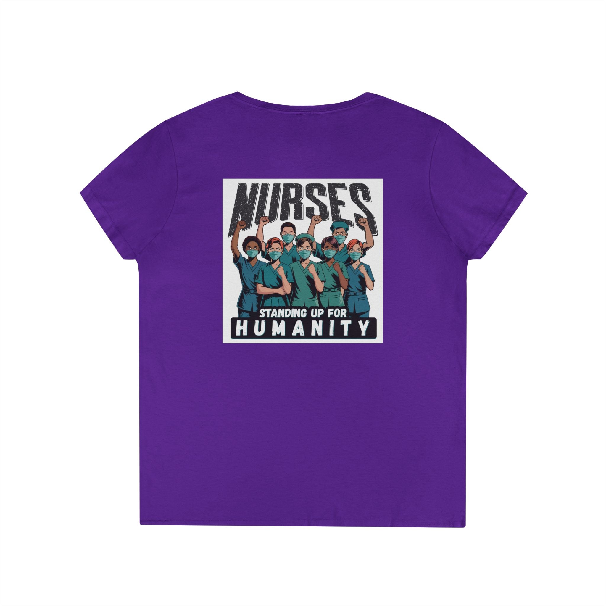 Women's Medium fabric V-Neck T-Shirt - Nurses For Healing The Nation (front) - Nurses Standing Up For Humanity (back) - 100% cotton - NFH-V-G5V00L