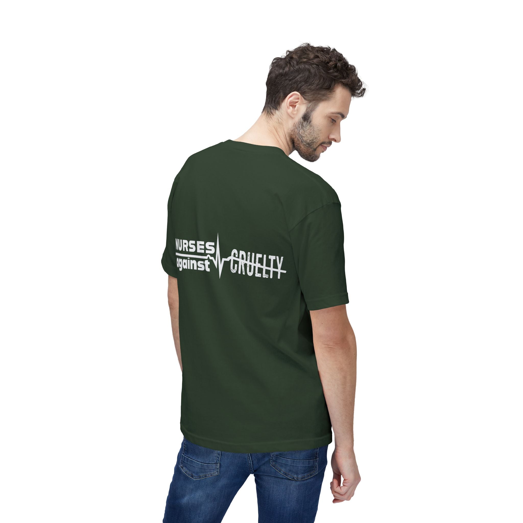 Unisex Midweight T-shirt, Nurses Against Fascism (front) - Nurses Against Cruelty (back) - 100% Polyster - NAF-T-BS5040