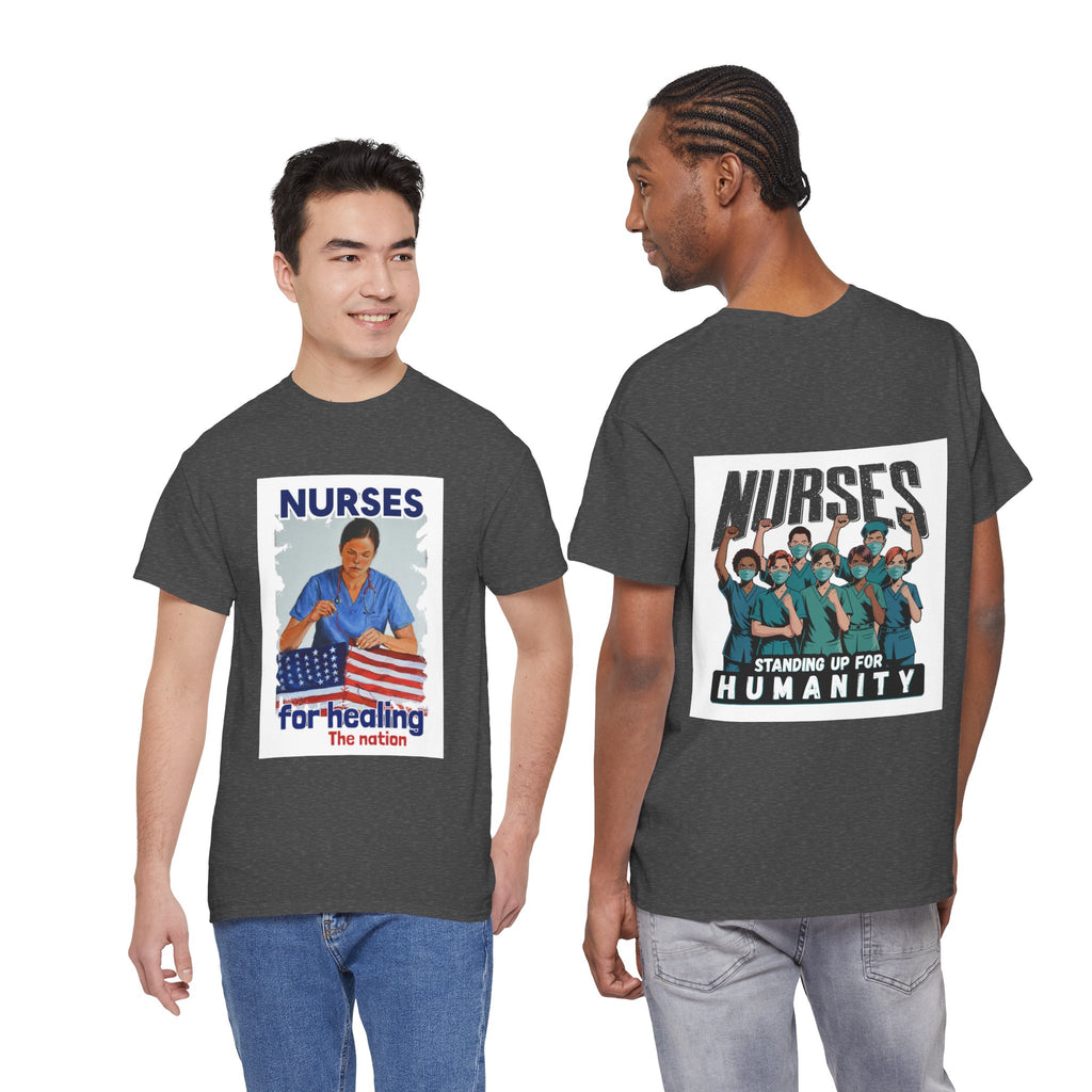 Unisex Medium fabric Cotton Tee - Nurses For Healing The Nation (front) - Nurses Standing Up For Humanity (back) - 100% cotton - NFH-T-G5000