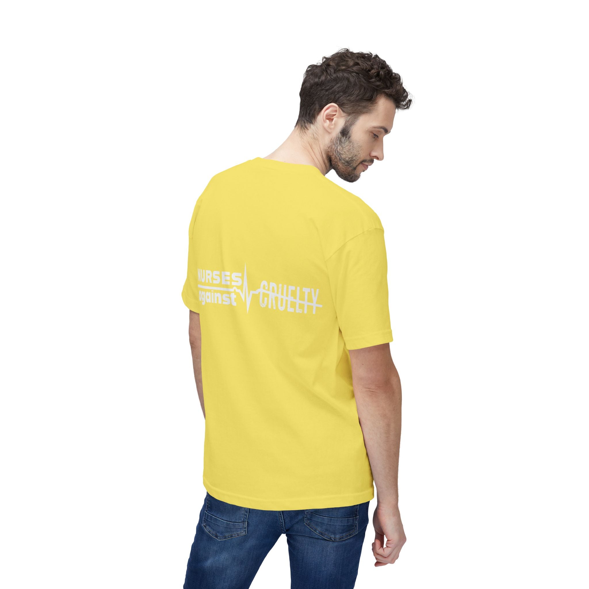 Unisex Midweight T-shirt, Nurses Against Fascism (front) - Nurses Against Cruelty (back) - 100% Polyster - NAF-T-BS5040