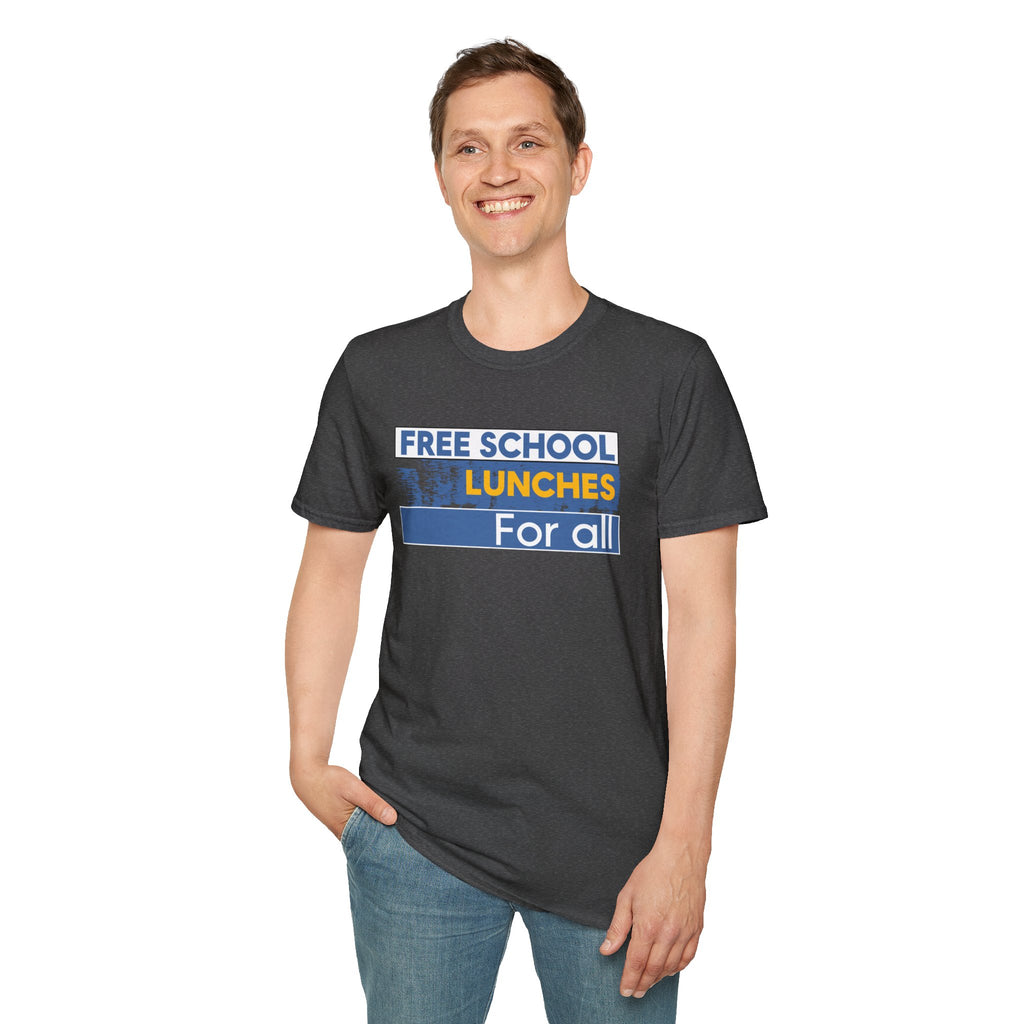 Unisex Lightweight fabric T-Shirt - Free School Lunches For All (front) - Nurses Against The Rich Starving The Poor (back) - 100% ring-spun cotton - NAH-T-G64000