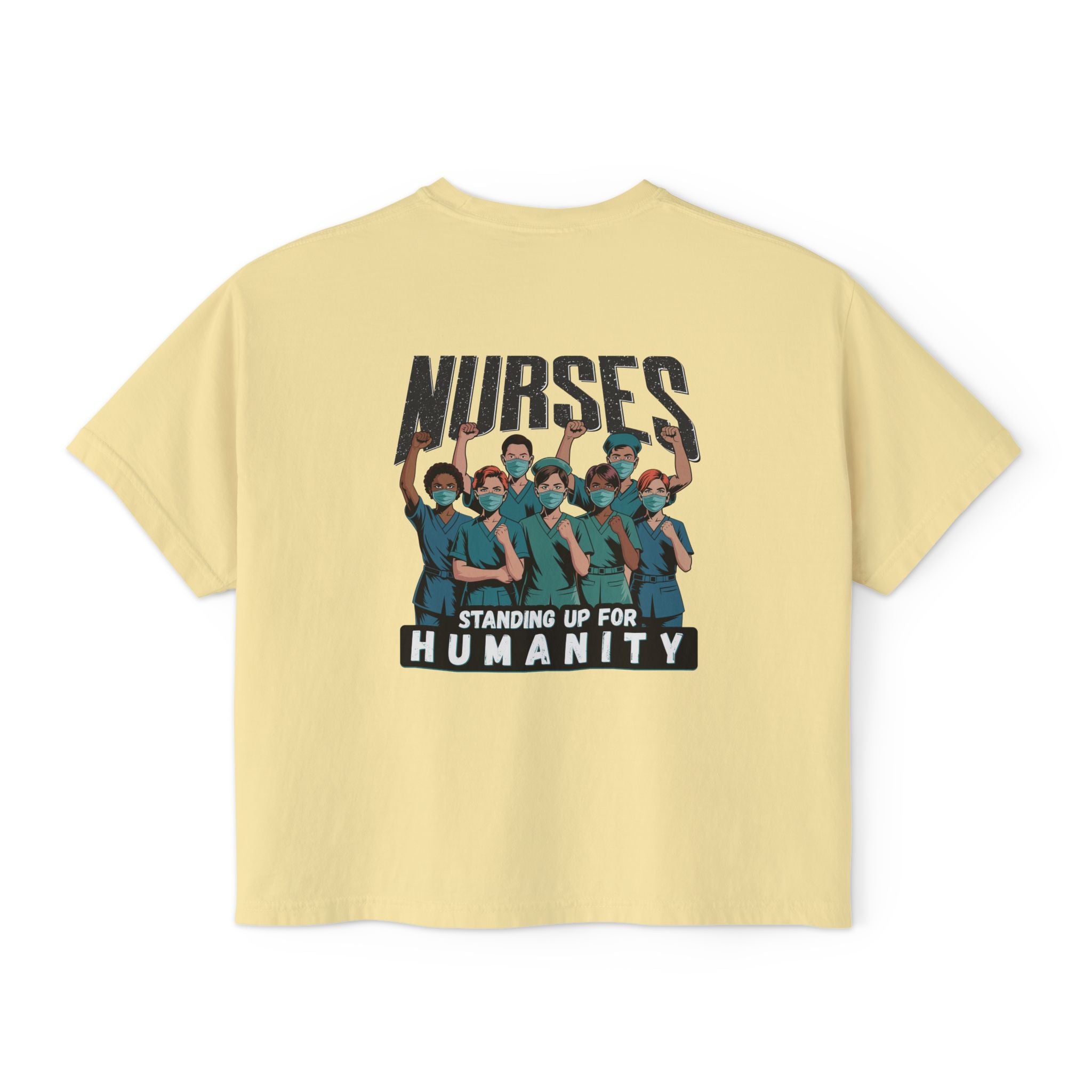 Women's Boxy Heavy fabric Tee - Nurses For Healing The Nation (front) - Nurses Standing Up For Humanity (back) - 100% ring-spun US cotton - NFH-T-CC3023CL
