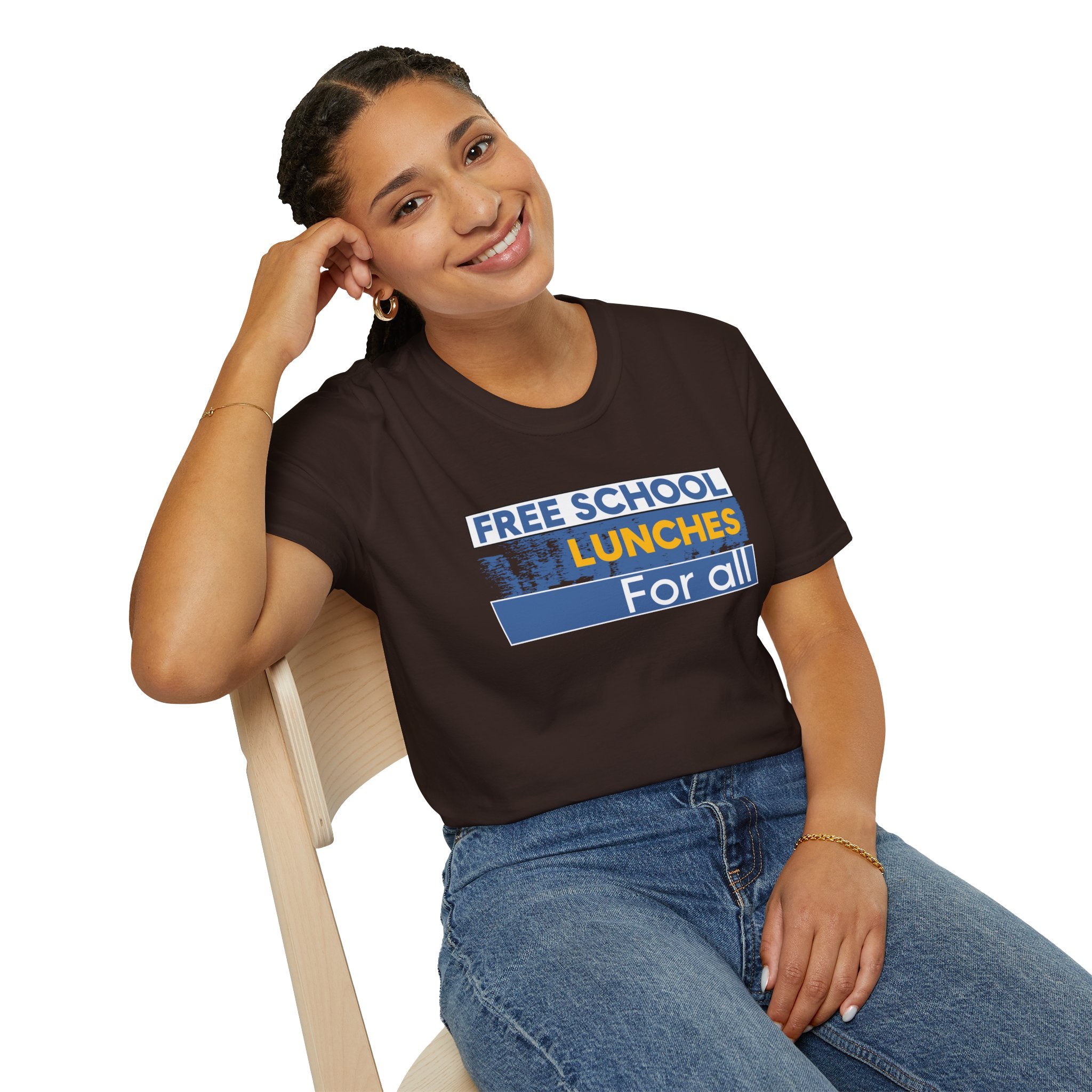Unisex Lightweight fabric T-Shirt - Free School Lunches For All (front) - Nurses Against The Rich Starving The Poor (back) - 100% ring-spun cotton - NAH-T-G64000